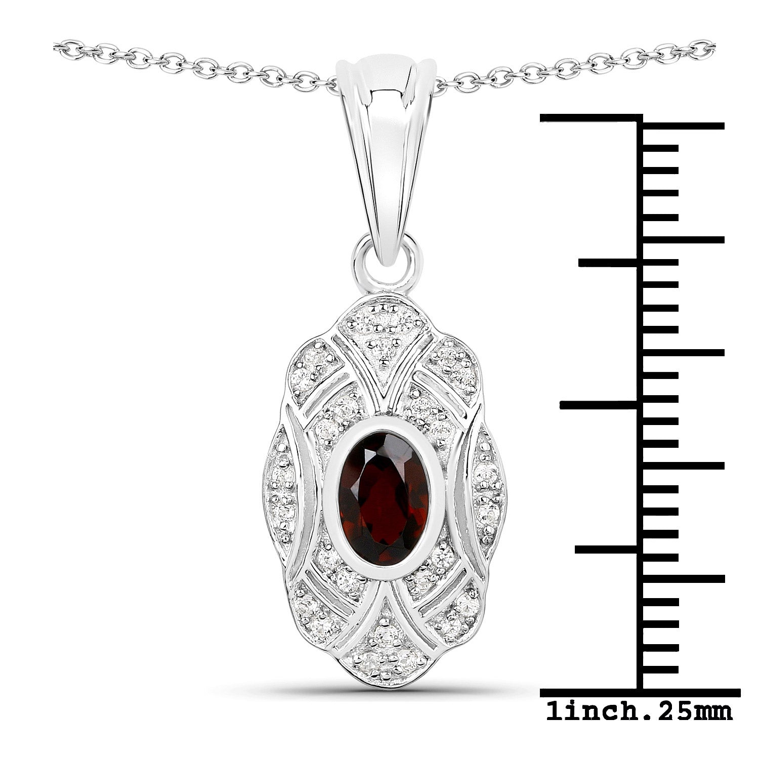 0.63 Carat Genuine Garnet and White Topaz .925 Sterling Silver Pendant on sale at MyriadMart