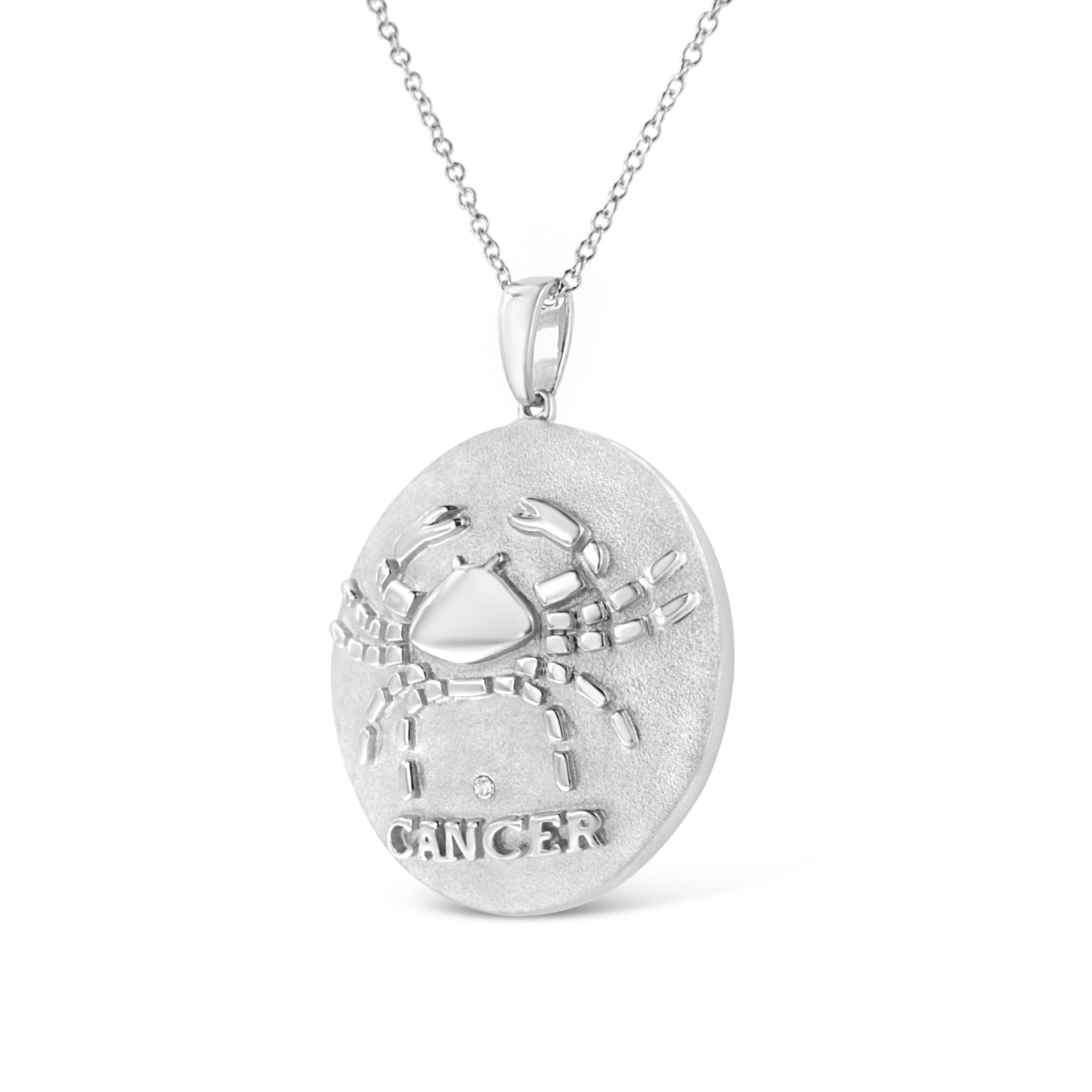 .925 Sterling Silver Diamond Accent Cancer Zodiac Design 18" Pendant Necklace Medallion K-L Color, I1-I2 Clarity on sale at MyriadMart