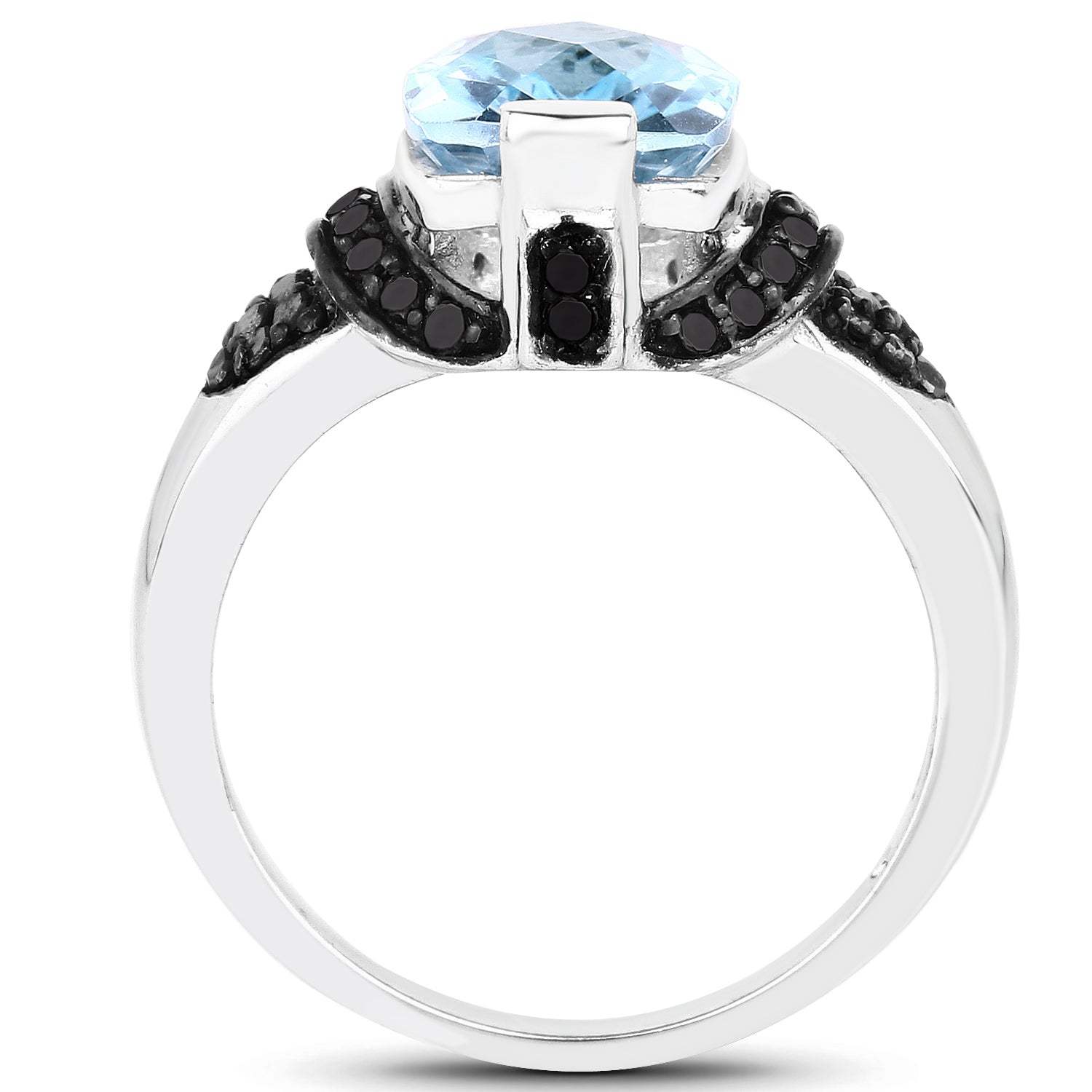 3.81 Carat Genuine Baby Swiss Blue Topaz, Black Diamond and White Diamond .925 Sterling Silver Ring on sale at MyriadMart