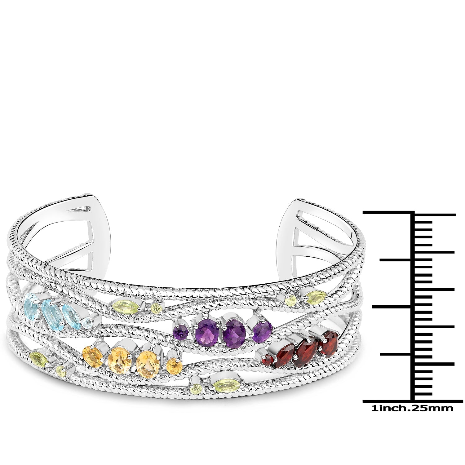 4.82 Carat Genuine Multi Stones .925 Sterling Silver Cuff Bangle on sale at MyriadMart