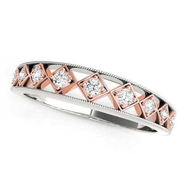 14k White Gold And Rose Gold Unique Diamond Wedding Band 1/10 cttw on sale at MyriadMart