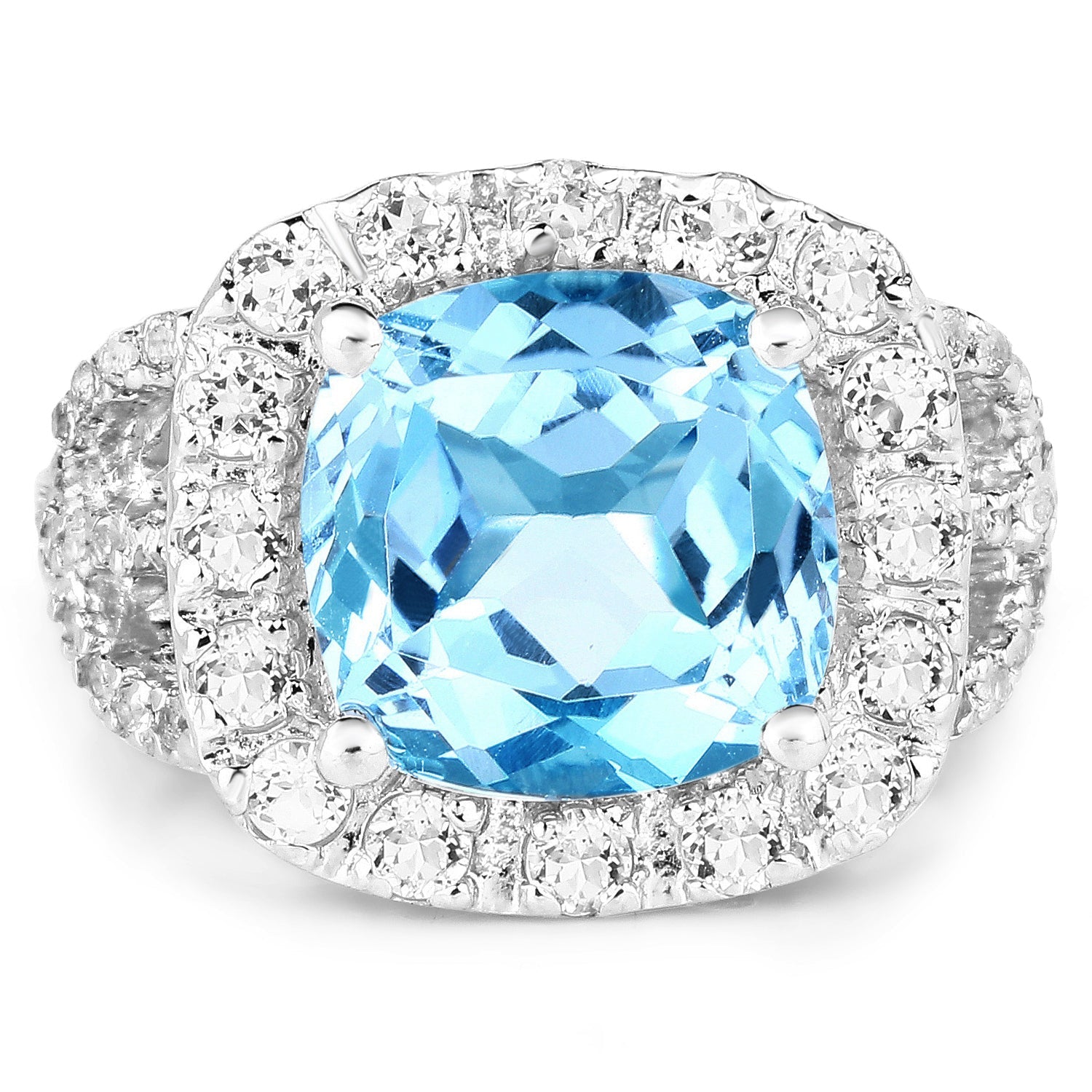 5.17 Carat Genuine Blue Topaz and White Topaz .925 Sterling Silver Ring on sale at MyriadMart