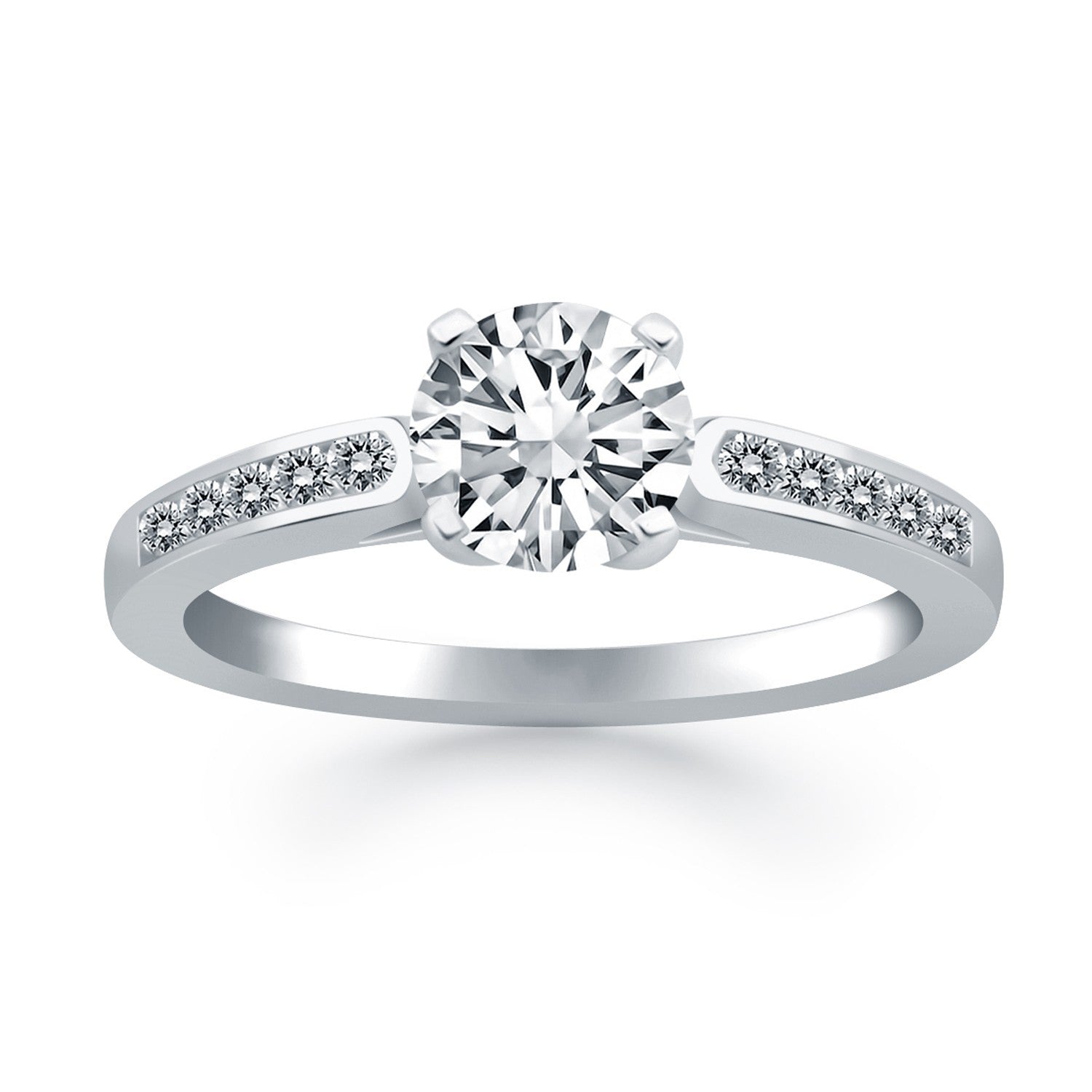 14k White Gold Diamond Channel Cathedral Engagement Ring on sale at MyriadMart