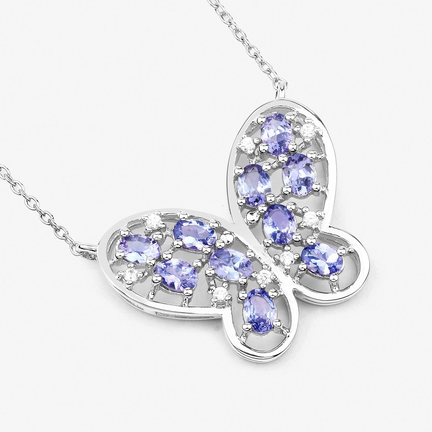 1.86 Carat Genuine Tanzanite and White Zircon .925 Sterling Silver Necklace on sale at MyriadMart