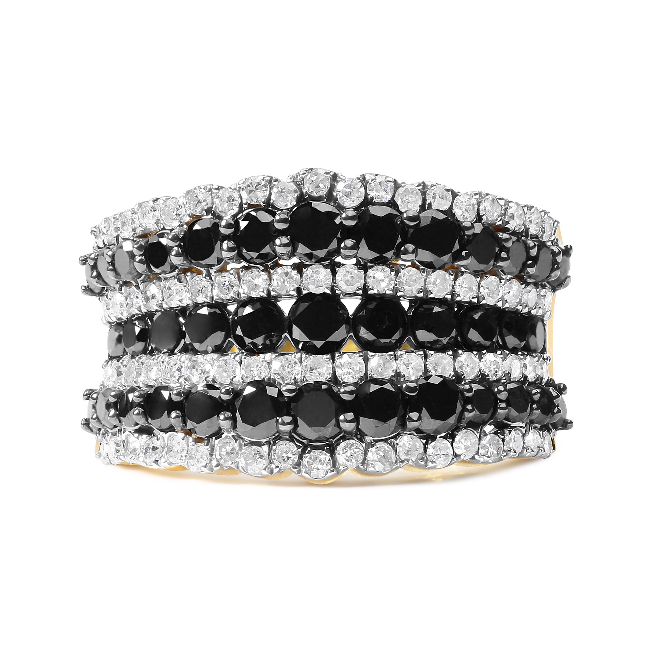 14K Yellow Gold Plated .925 Sterling Silver 1 3/4 Cttw Treated Black and White Alternating Diamond Multi Row Band Ring Black / I-J Color, I2-I3 Clarity - Size 7 on sale at MyriadMart