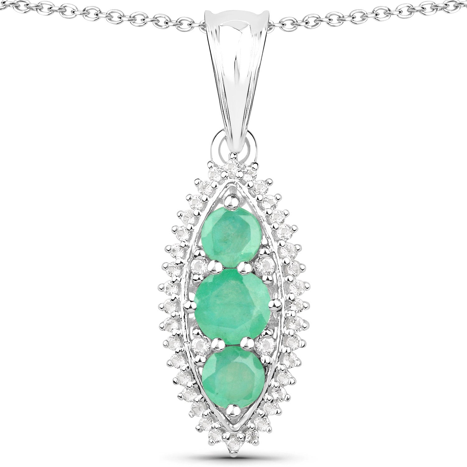 3.52 Carat Genuine Zambian Emerald and White Topaz .925 Sterling Silver 3 Piece Jewelry Set Ring, Earrings, and Pendant w/ Chain on sale at MyriadMart