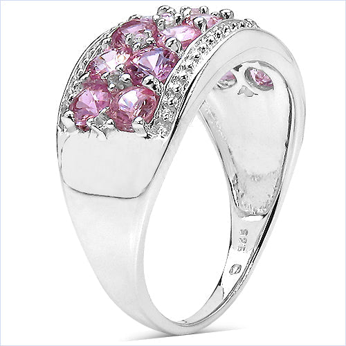 2.00 Carat Genuine Pink Sapphire & White Topaz .925 Sterling Silver Ring on sale at MyriadMart