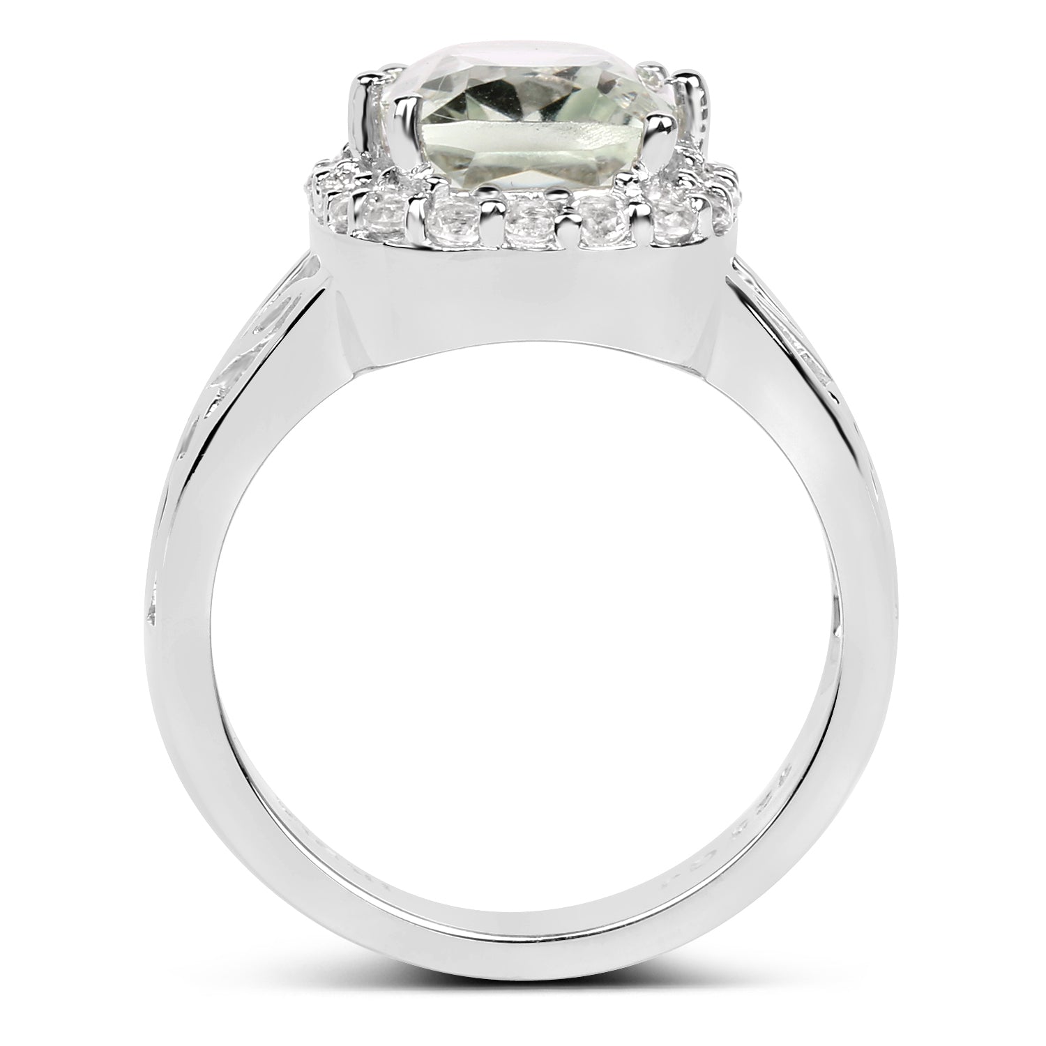 3.94 Carat Genuine Green Amethyst and White Topaz .925 Sterling Silver Ring on sale at MyriadMart