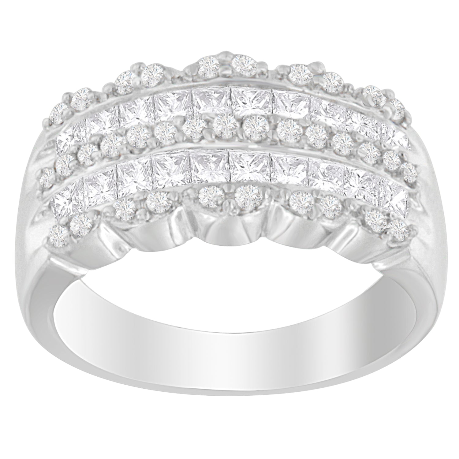 14K White Gold 1 1/7ct. TDW Round and Princess-Cut Diamond Ring H-I, SI2-I1 on sale at MyriadMart