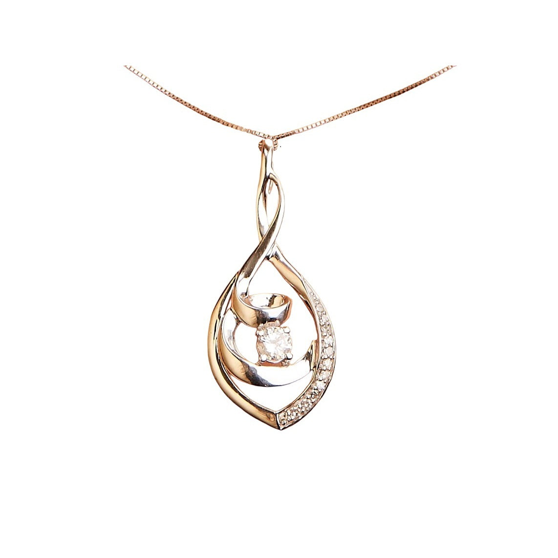 10K White Gold 1/4 Cttw Brilliant-Cut Round Diamond Spiral Link 18" Pendant Necklace I-J Color, I2-I3 Clarity on sale at MyriadMart