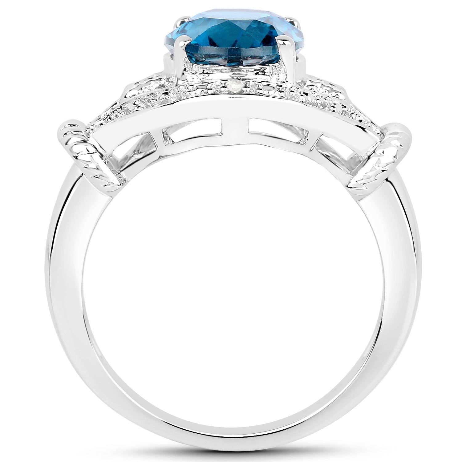 3.26 Carat Genuine London Blue Topaz & White Diamond .925 Sterling Silver Ring on sale at MyriadMart