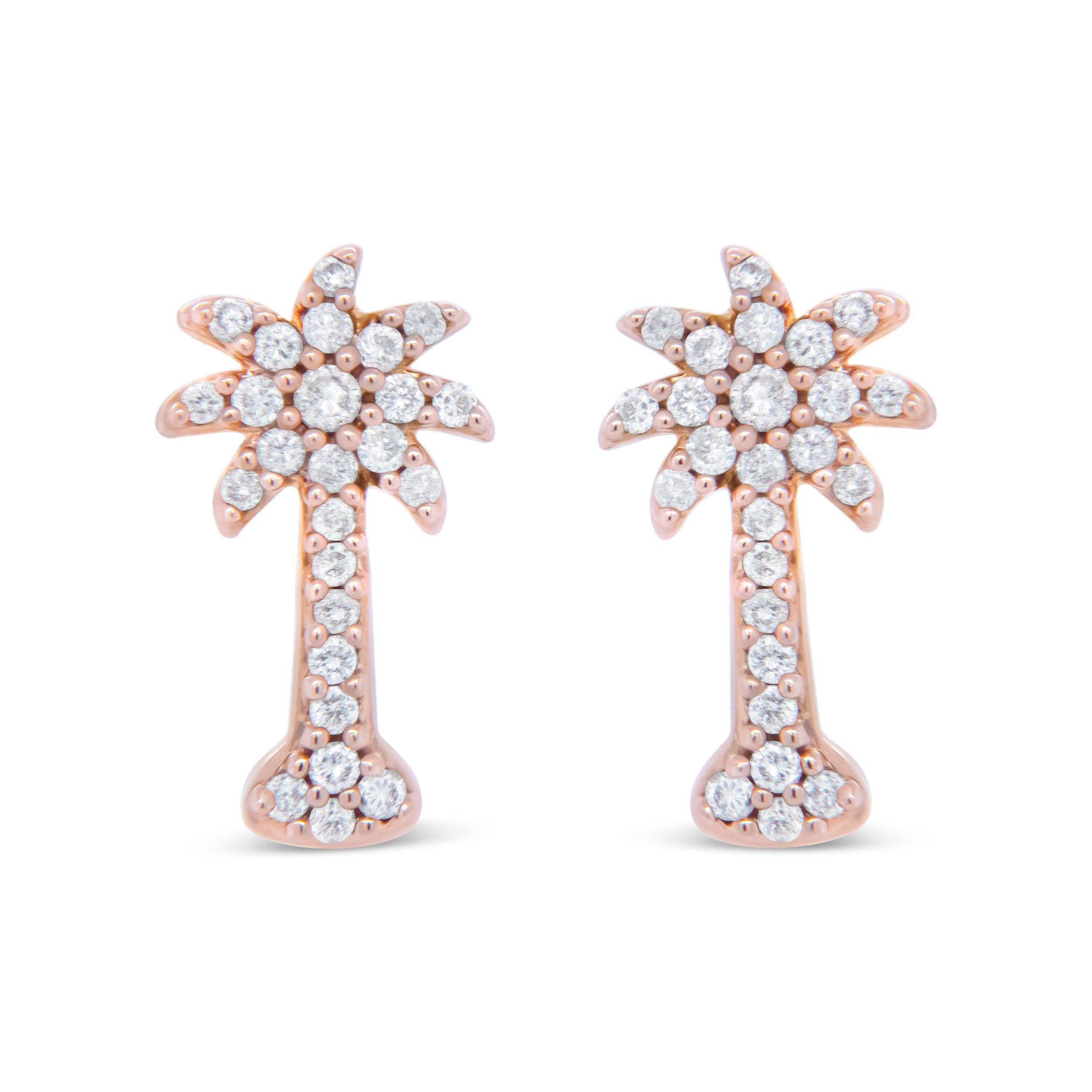 10K Rose Gold 1/4 Cttw Diamond Palm Tree Push Back Stud Earrings H-I Color, I1-I2 Clarity on sale at MyriadMart