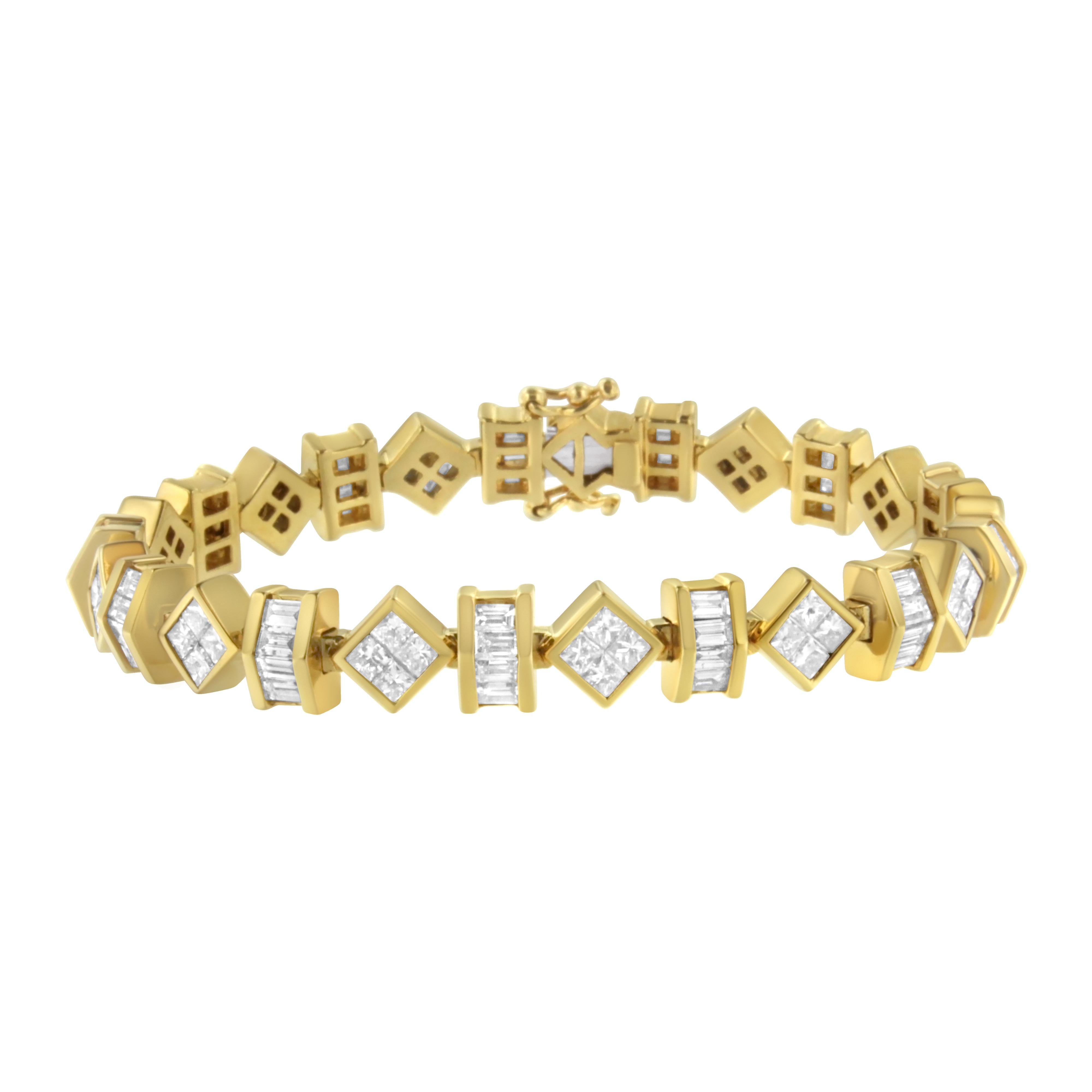 14K Yellow Gold 7.50 Cttw Princess and Baguette Diamond Geometric Link Bracelet on sale at MyriadMart