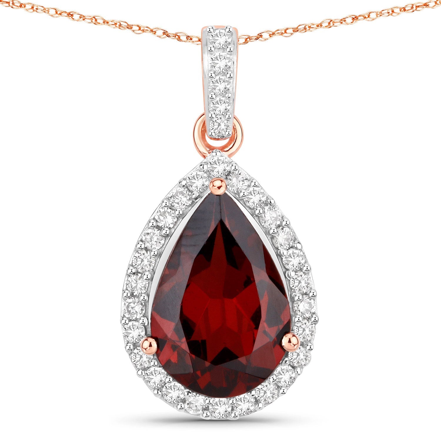 3.29 Carat Genuine Rhodolite and White Diamond 14K Rose Gold Pendant on sale at MyriadMart