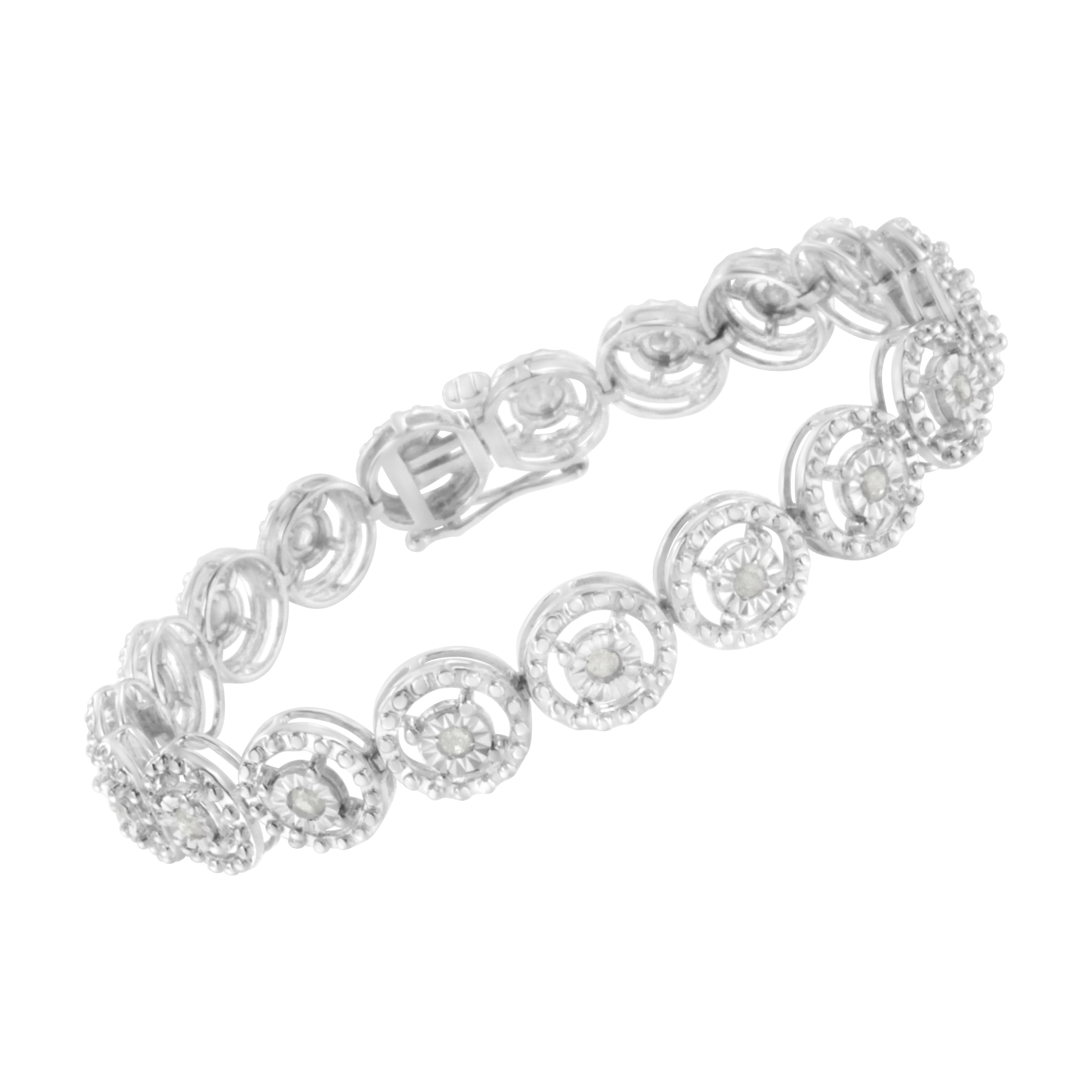 .925 Sterling Silver 1.0 Cttw Diamond Nested Circle Miracle Set Open Wheel 7" Fashion Link Bracelet I-J Color, I3 Clarity on sale at MyriadMart