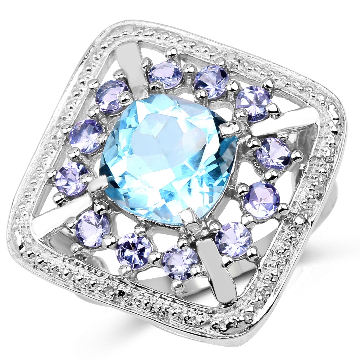4.24 Carat Genuine Blue Topaz and Tanzanite .925 Sterling Silver Ring on sale at MyriadMart