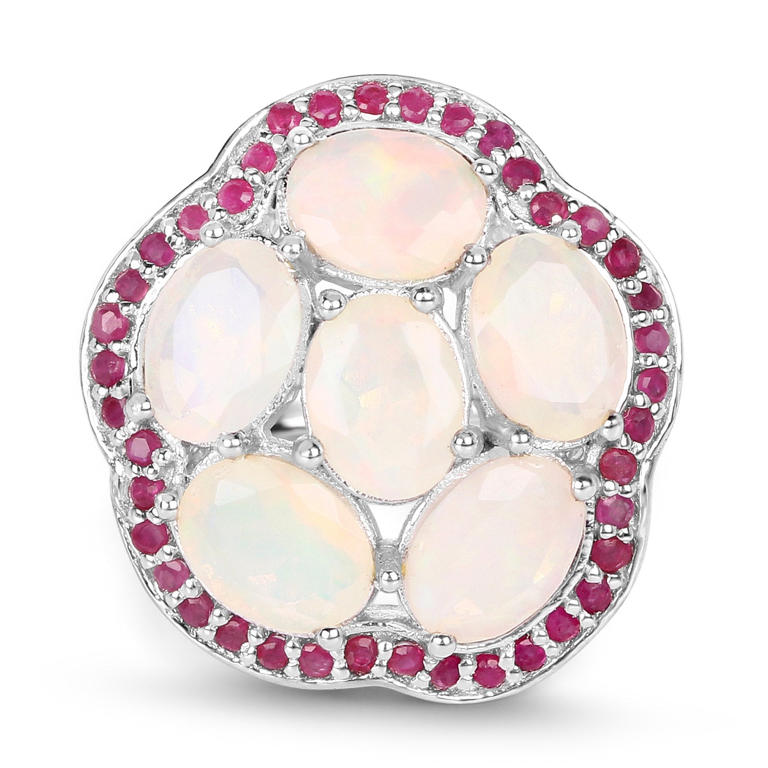 4.66 Carat Genuine Ethiopian Opal and Ruby .925 Sterling Silver Ring on sale at MyriadMart