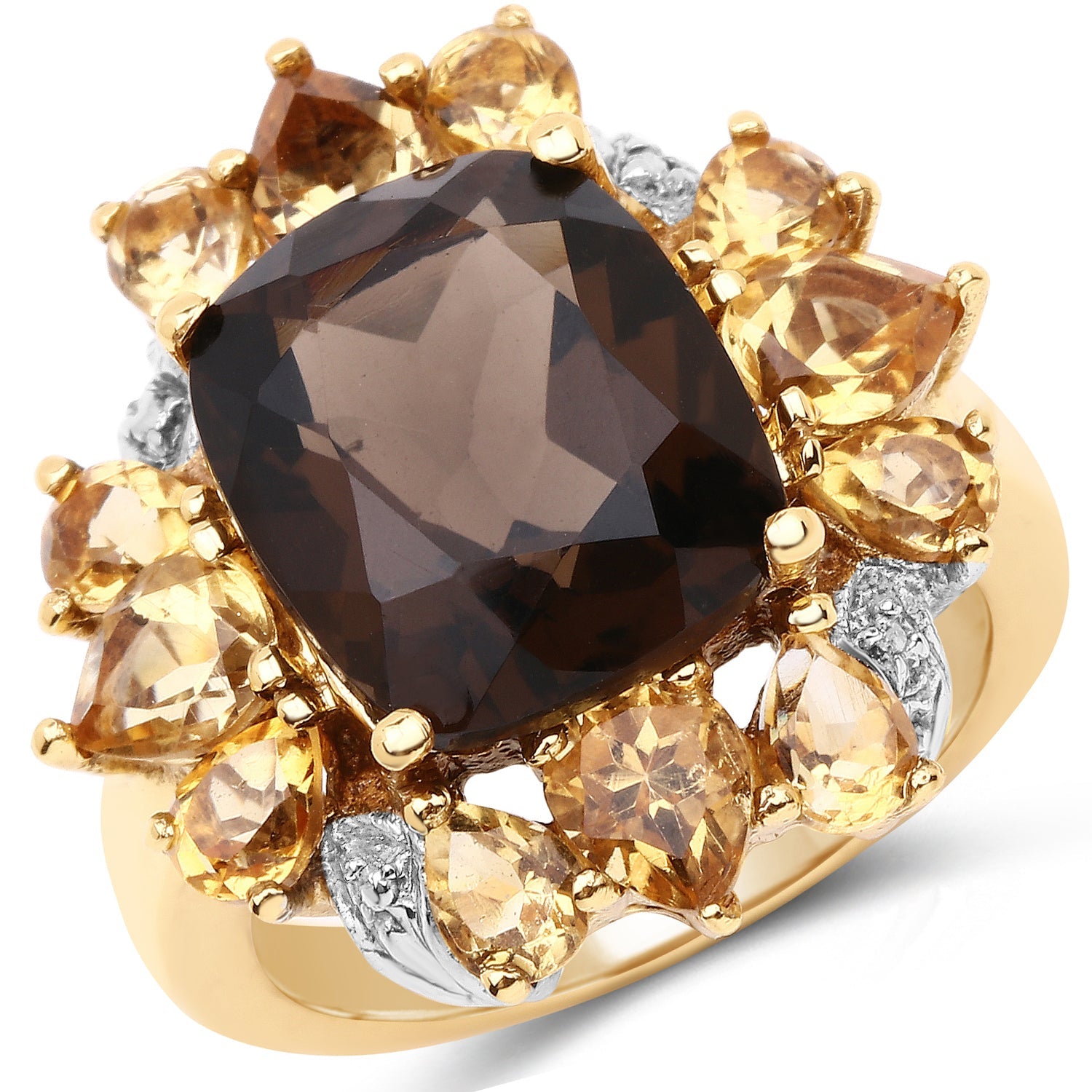14K Yellow Gold Plated 7.10 Carat Genuine Smoky Quartz, Citrine & White Topaz Brass Ring on sale at MyriadMart