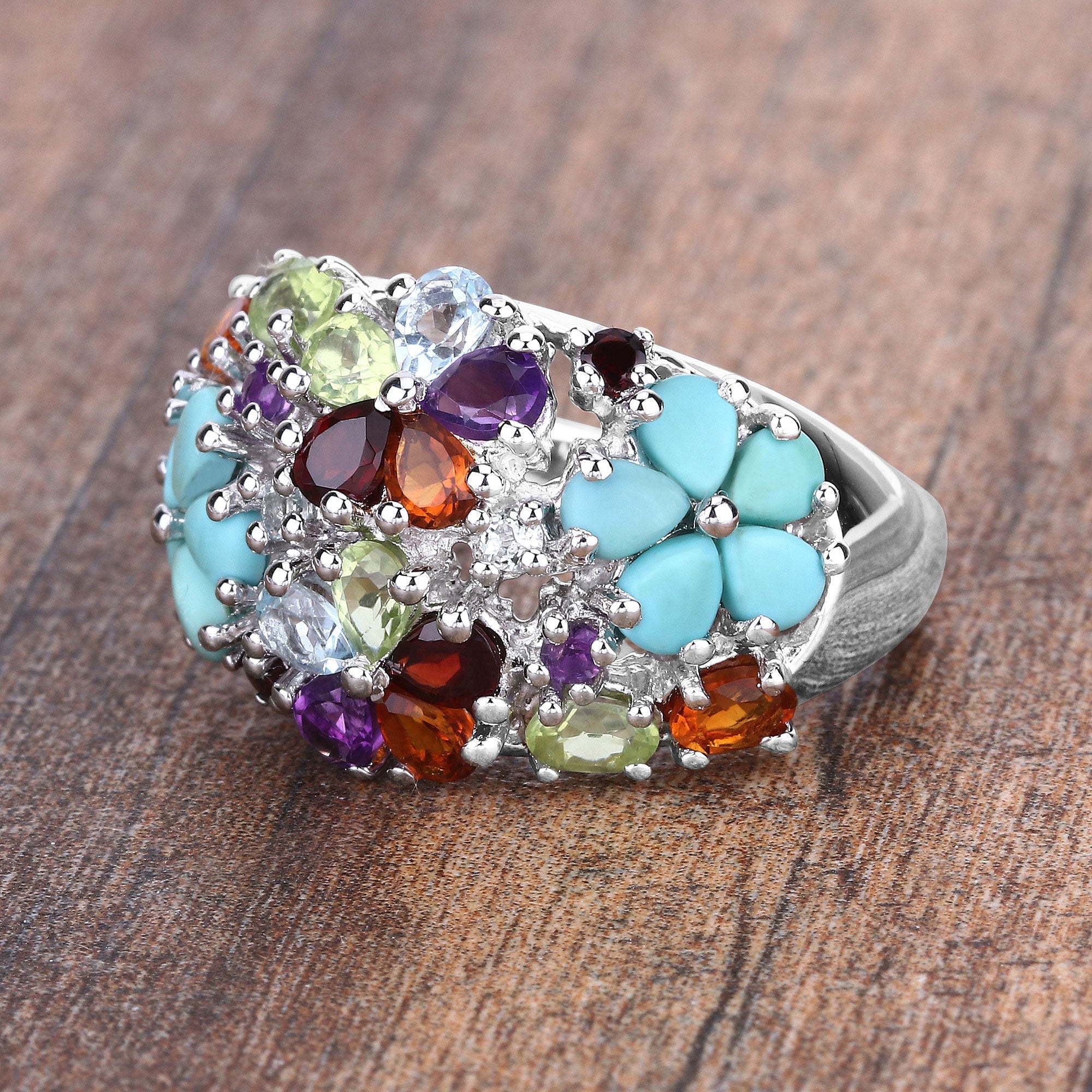 4.03 Carat Genuine Multi Stones .925 Sterling Silver Ring on sale at MyriadMart