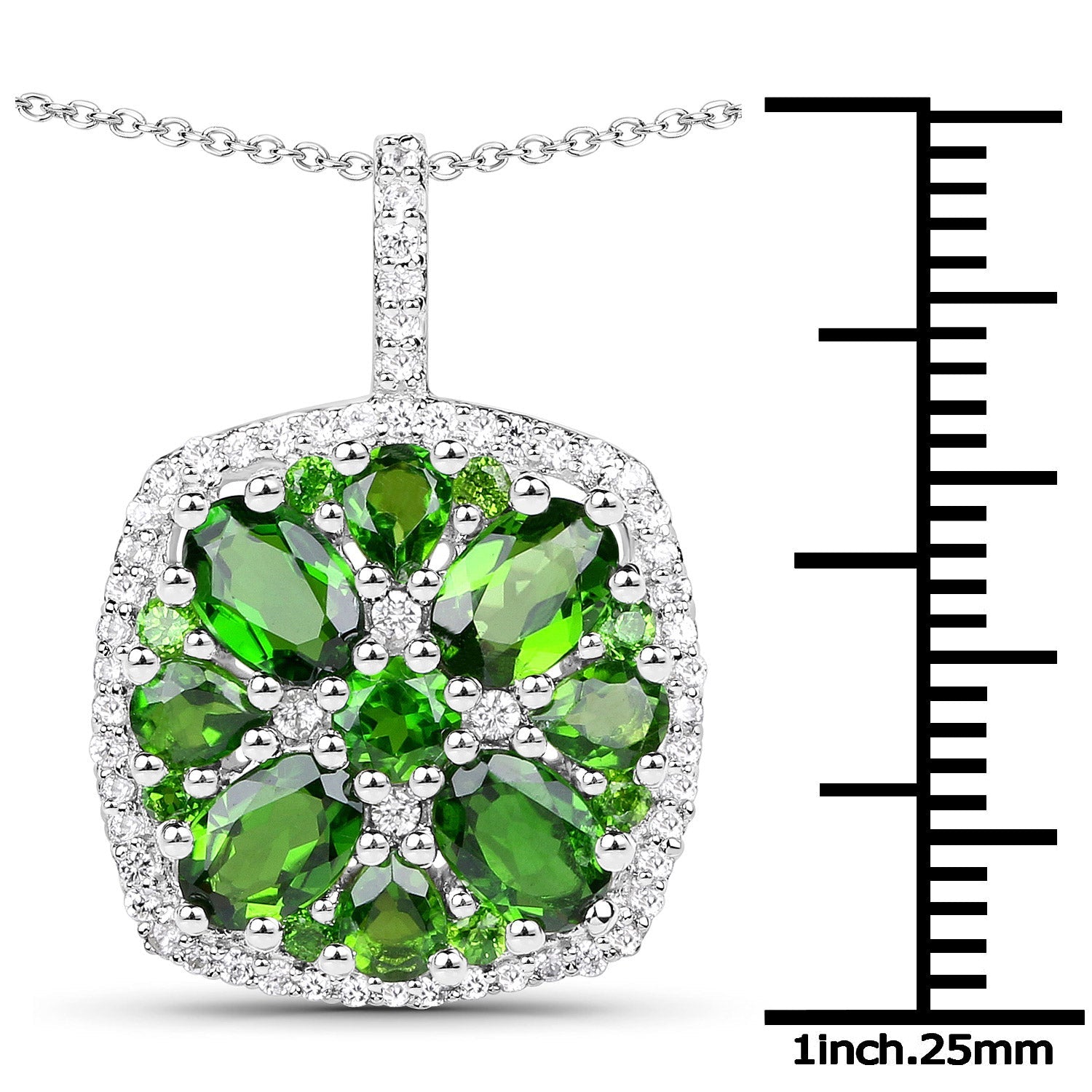 3.25 Carat Genuine Chrome Diopside and White Zircon .925 Sterling Silver Pendant on sale at MyriadMart
