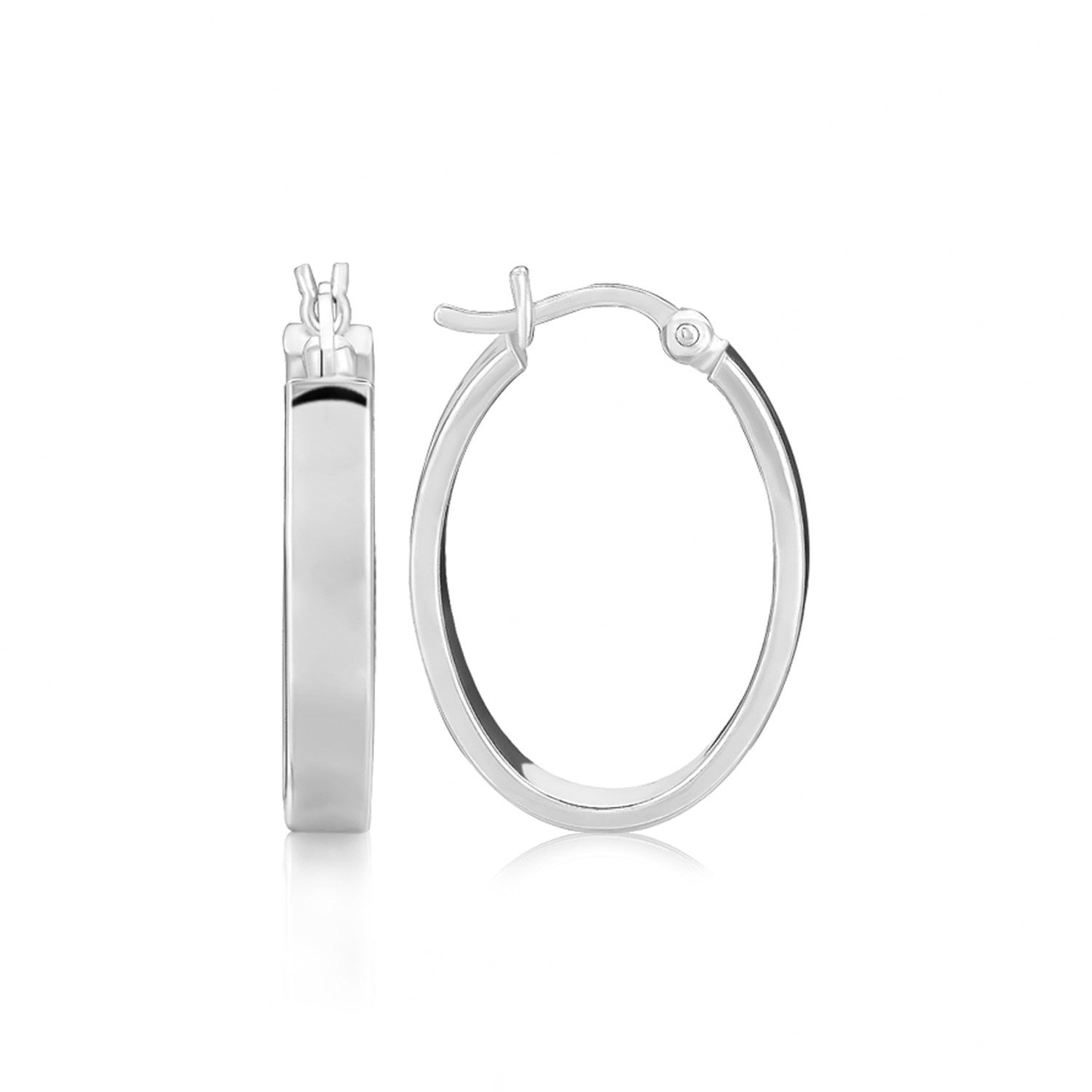 Sterling Silver Flat Style Oval Hoop Earrings with Rhodium Plating on sale at MyriadMart