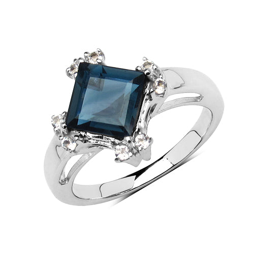 1.99 Carat Genuine London Blue Topaz & White Topaz .925 Sterling Silver Ring on sale at MyriadMart