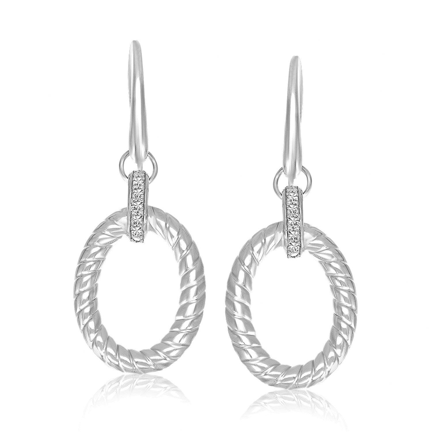 Sterling Silver Rhodium Finished Diamond Embellished Oval Rope Drop Earrings on sale at MyriadMart
