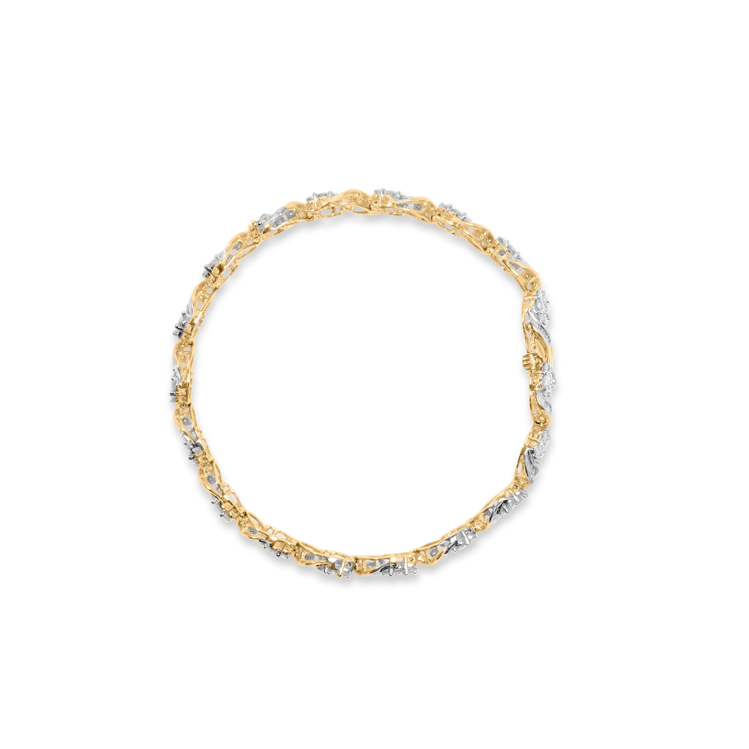 10k Yellow Gold 5.00 Cttw Round-Cut and Baguette-Cut Diamond Floral Link 7.25" Bracelet I-J Color, I2-I3 Clarity on sale at MyriadMart