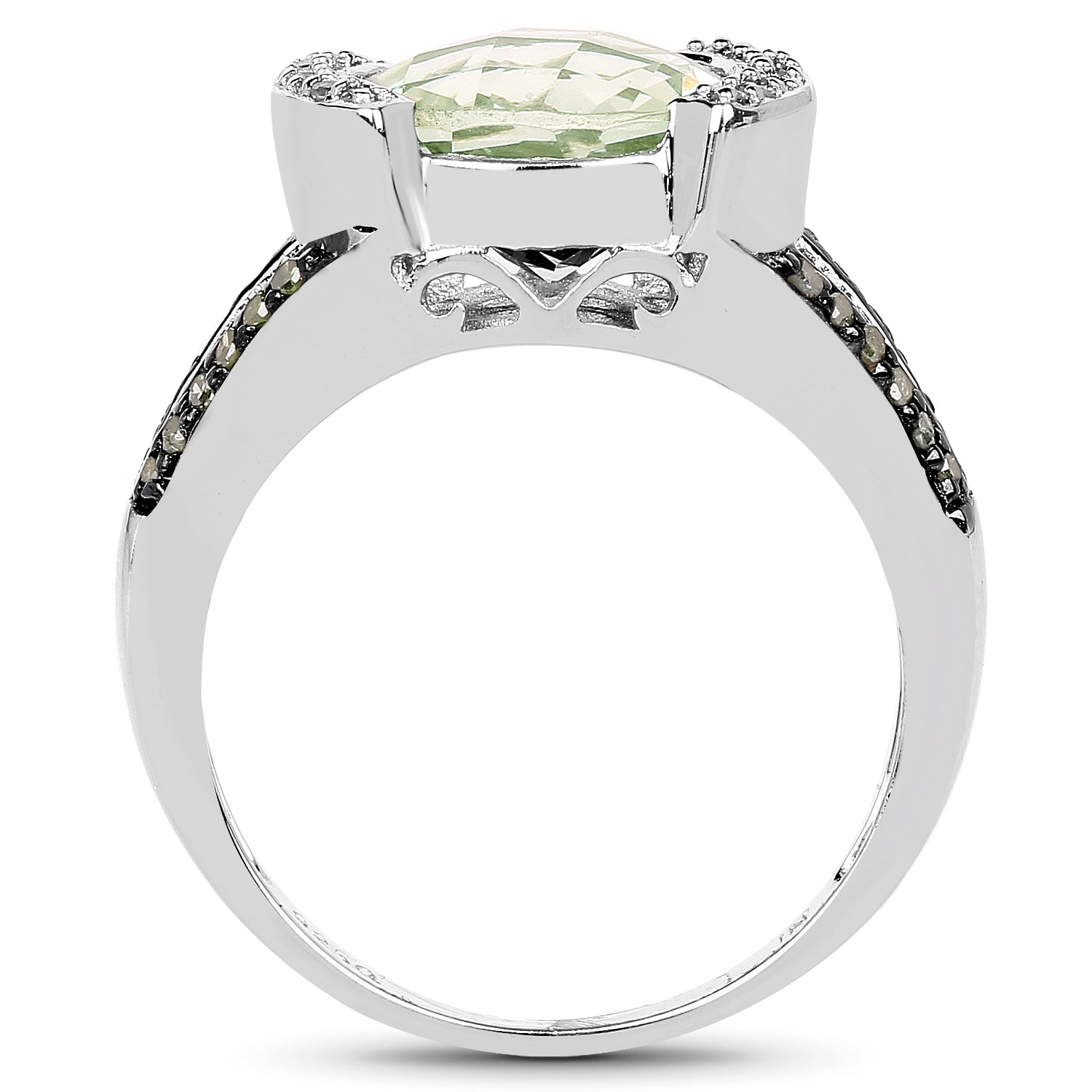 3.59 Carat Genuine Green Amethyst, Green Diamond & White Diamond .925 Sterling Silver Ring on sale at MyriadMart