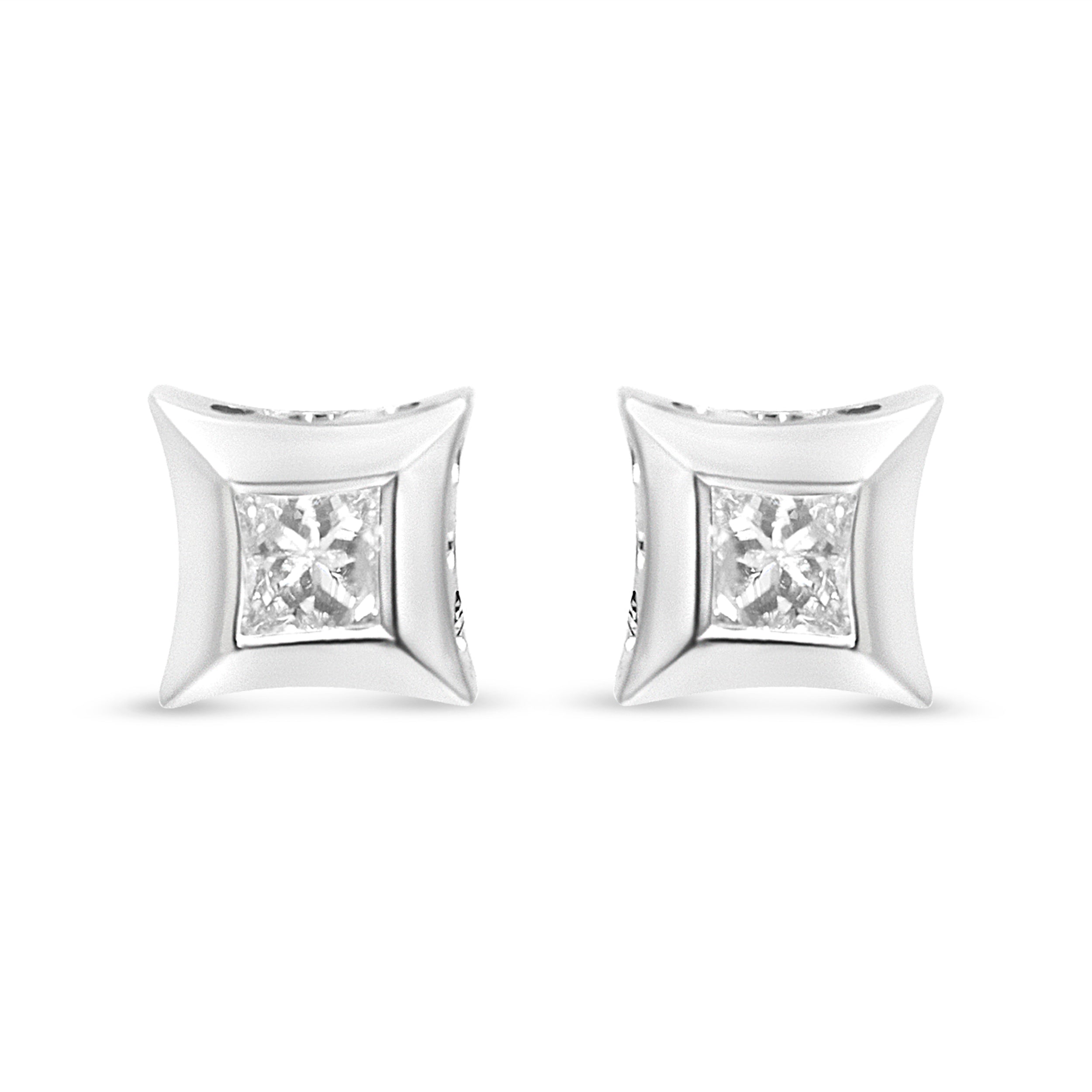 10K White Gold 1/3 Cttw Invisible Set Style Princess-Cut Diamond Stud Earrings H-I Color, SI2-I1 Clarity on sale at MyriadMart