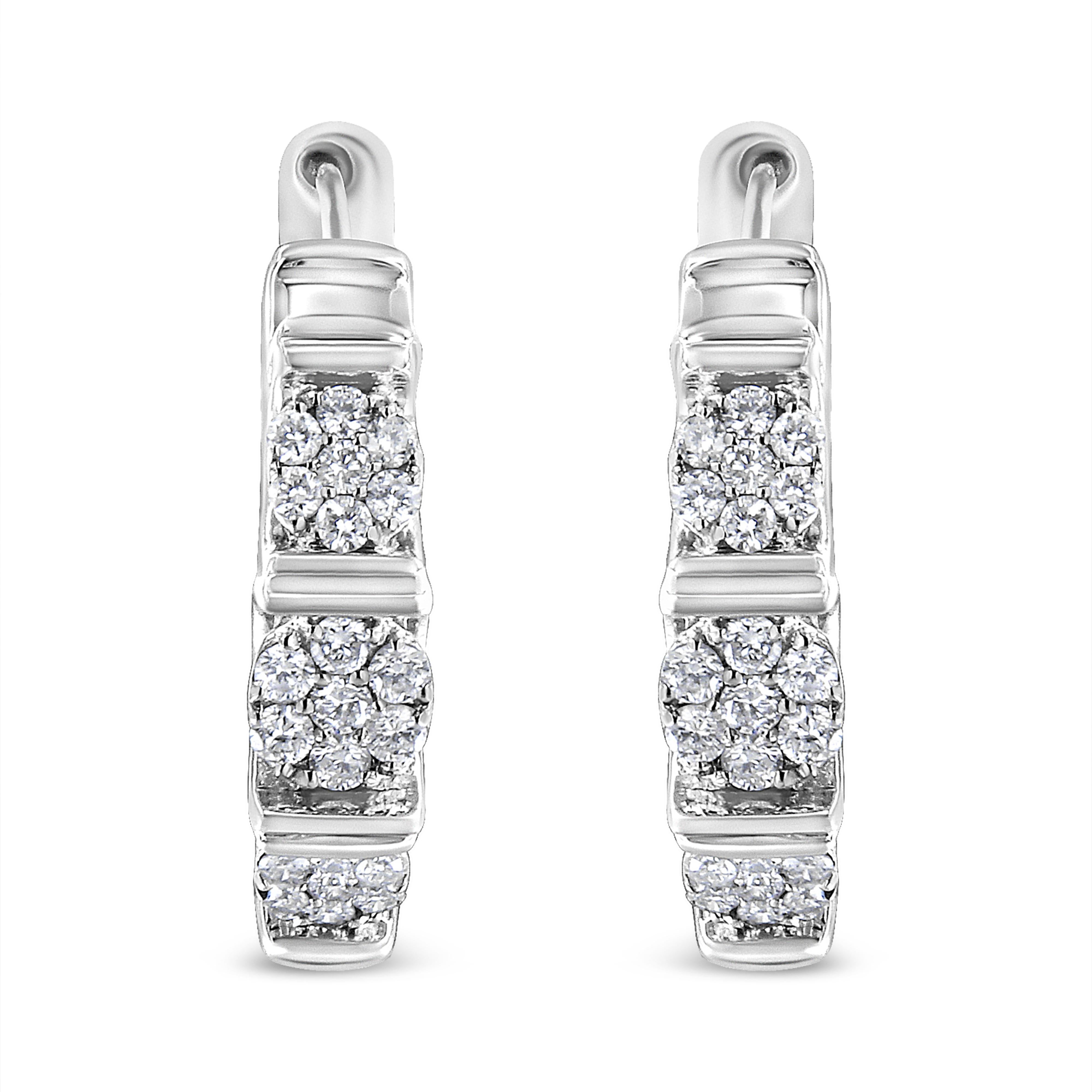 .925 Sterling Silver 1/2 Cttw Lab Grown Round Diamond Floral Cluster Hoop Earrings F-G Color, SI1-SI2 Clarity on sale at MyriadMart