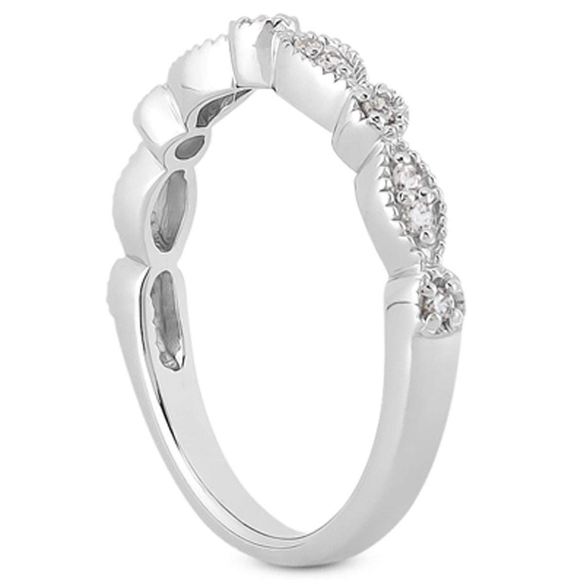 14k White Gold Vintage Look Fancy Pave Diamond Milgrain Wedding Ring Band on sale at MyriadMart