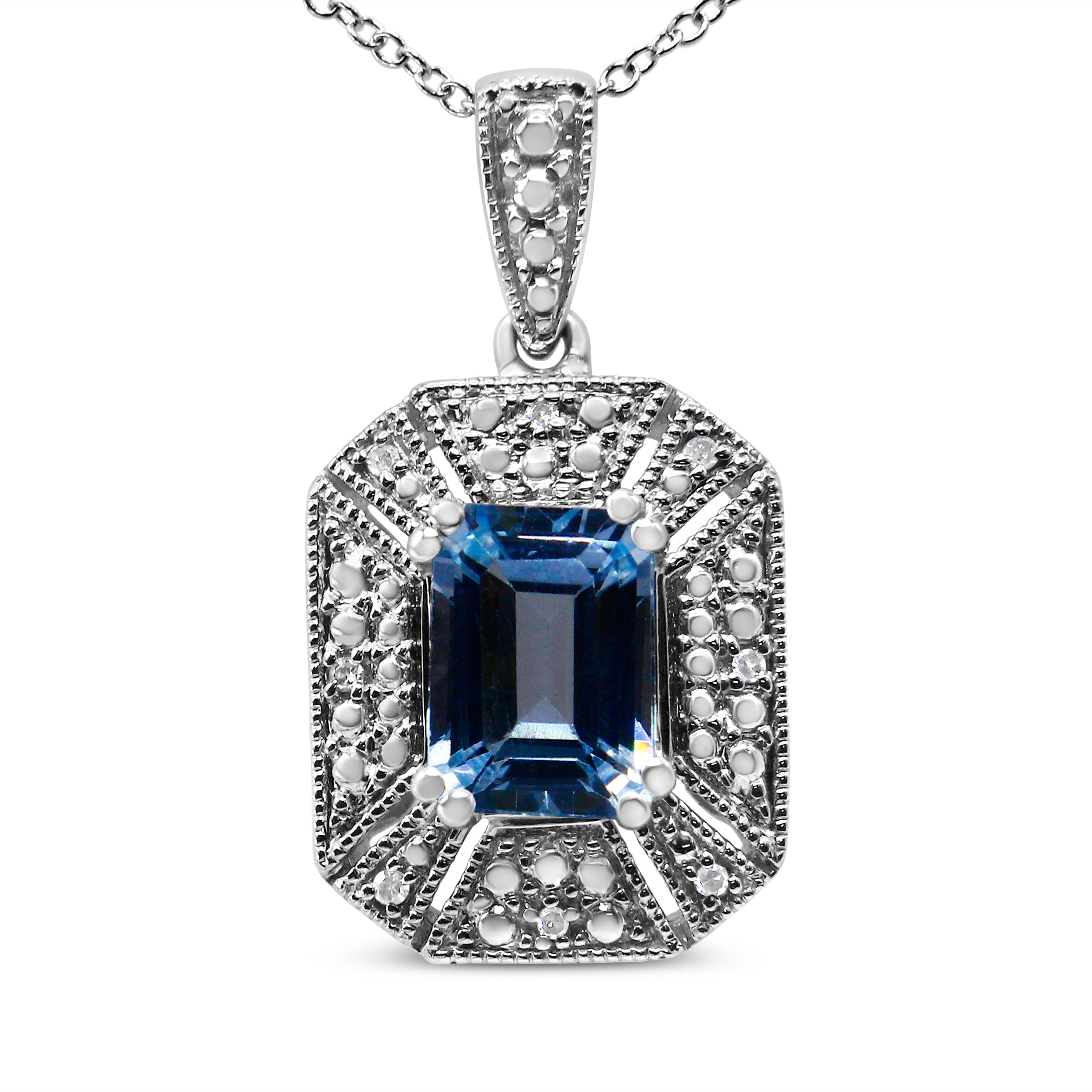 .925 Sterling Silver Blue Topaz and Diamond Accent Art Deco Style 18" Pendant Necklace I-J Color, I1-I2 Clarity on sale at MyriadMart