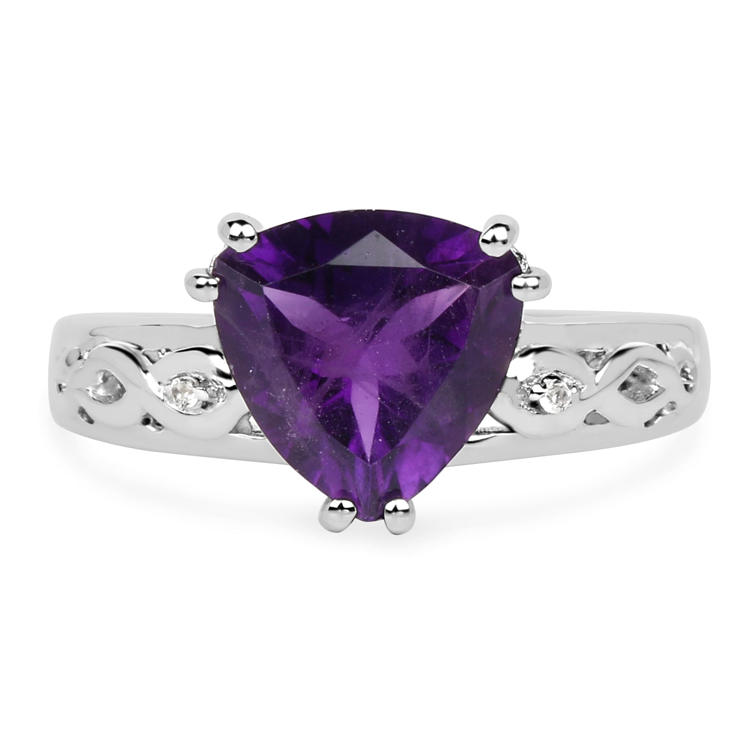 2.71 Carat Genuine Amethyst and White Topaz .925 Sterling Silver Ring on sale at MyriadMart