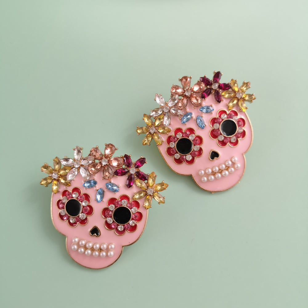 Skull Rhinestone Alloy Earrings - MyriadMart