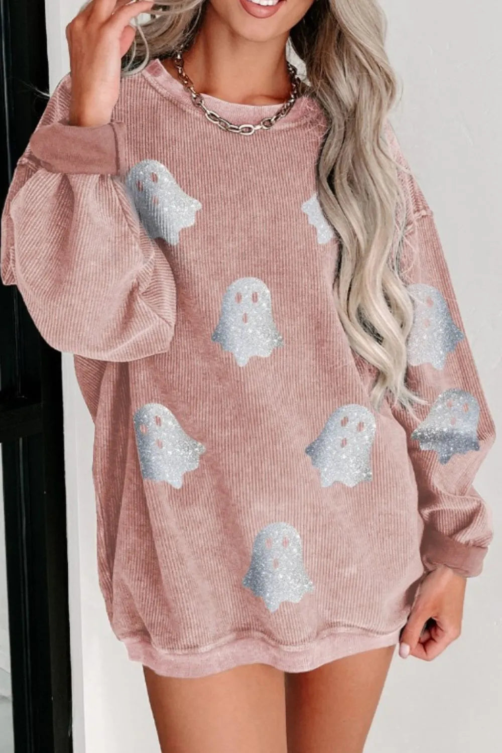 Ghost Round Neck Oversized Sweatshirt - MyriadMart