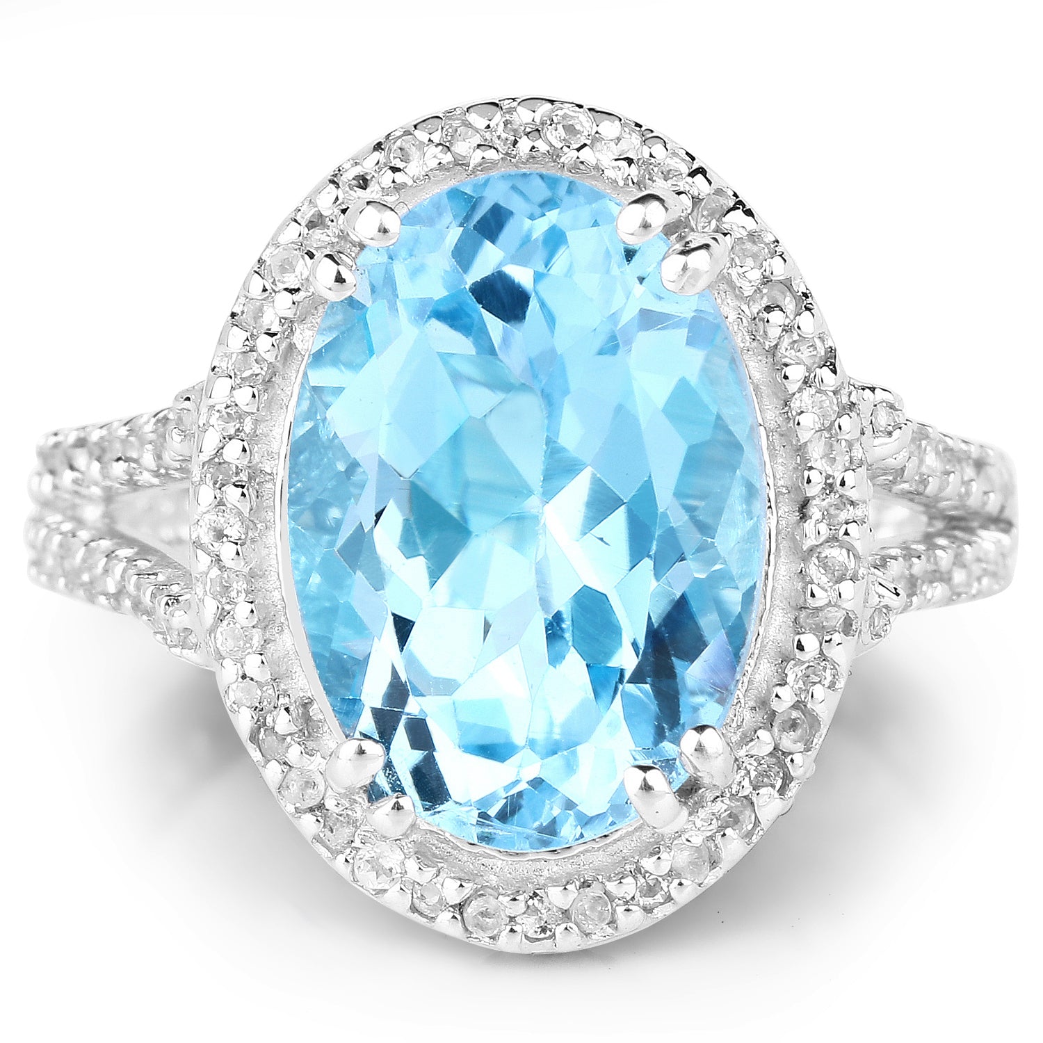8.15 Carat Genuine Blue Topaz and White Topaz .925 Sterling Silver Ring on sale at MyriadMart