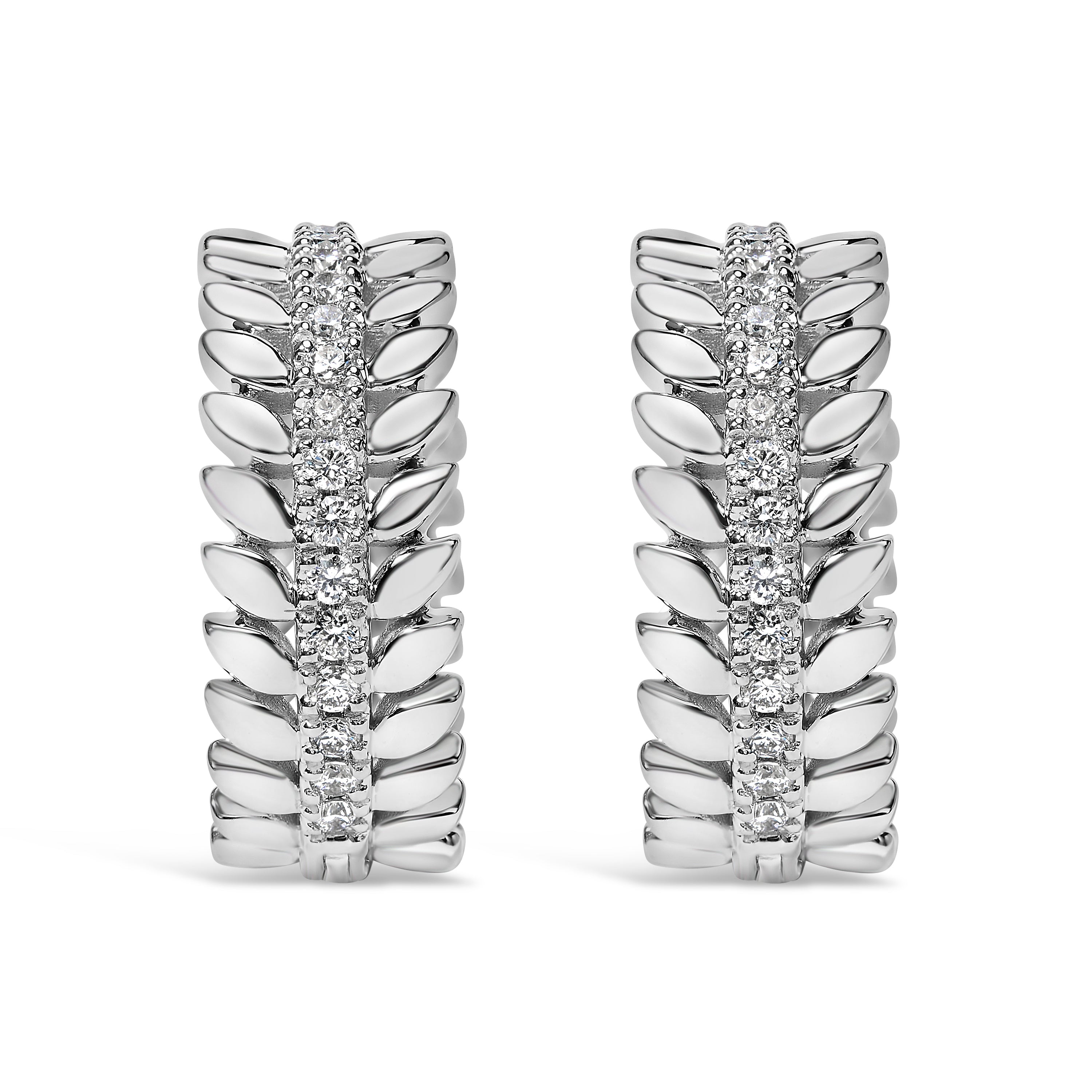 14K White Gold 1/4 Cttw Lab Grown Diamond Leafy Wreath Hoop Earrings F-G Color, VS1-VS2 Clarity on sale at MyriadMart