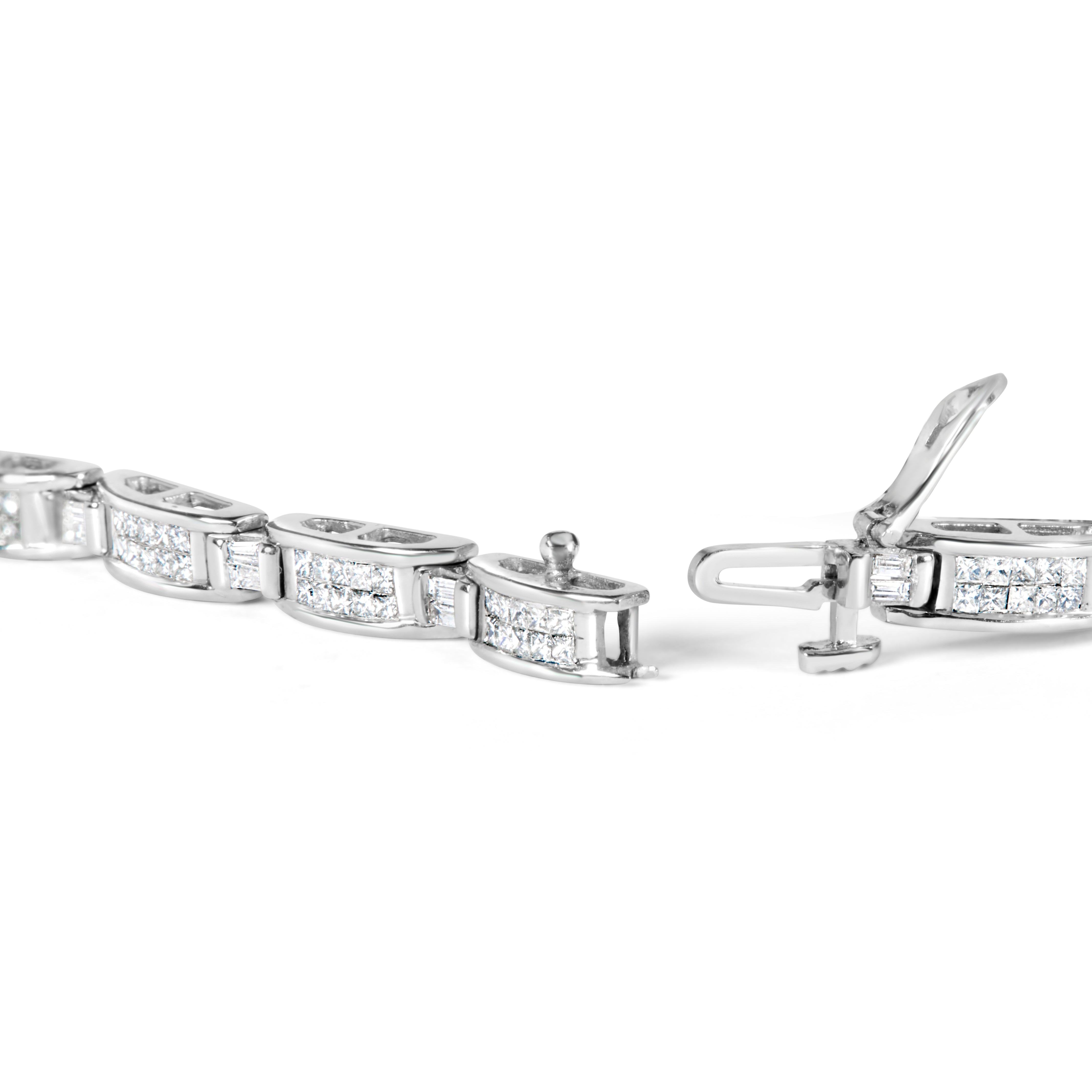 14K White Gold 2.0 Cttw Baguette and Princess-Cut Diamond Tennis Bracelet H-I Color, SI1-SI2 Clarity - 7" on sale at MyriadMart