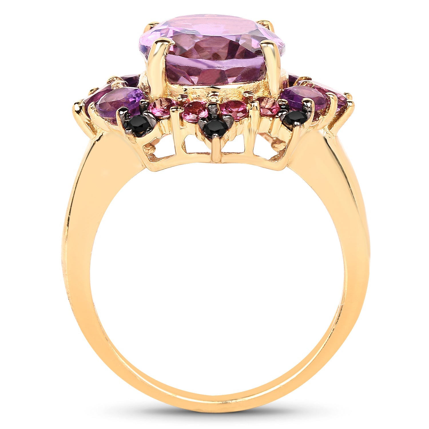 14K Yellow Gold Plated 5.25 Carat Genuine Amethyst, Rhodolite and Blue Diamond .925 Sterling Silver Ring on sale at MyriadMart