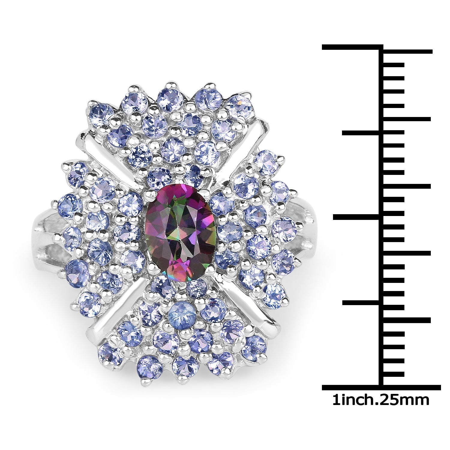 2.86 Carat Genuine Mystic Topaz and Tanzanite .925 Sterling Silver Ring on sale at MyriadMart