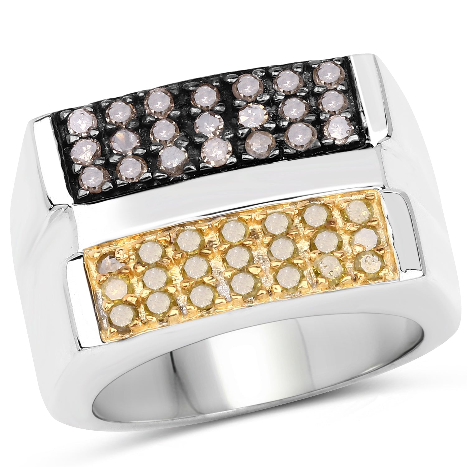0.63 Carat Genuine Champagne Diamond and Yellow Diamond .925 Sterling Silver Ring on sale at MyriadMart