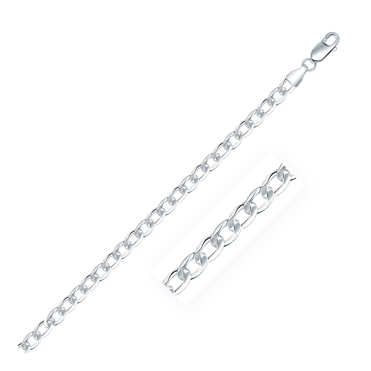 Rhodium Plated 4.7mm Sterling Silver Curb Style Chain on sale at MyriadMart