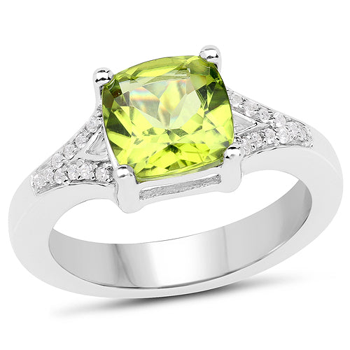 2.27 Carat Genuine Peridot and White Zircon .925 Sterling Silver Ring on sale at MyriadMart