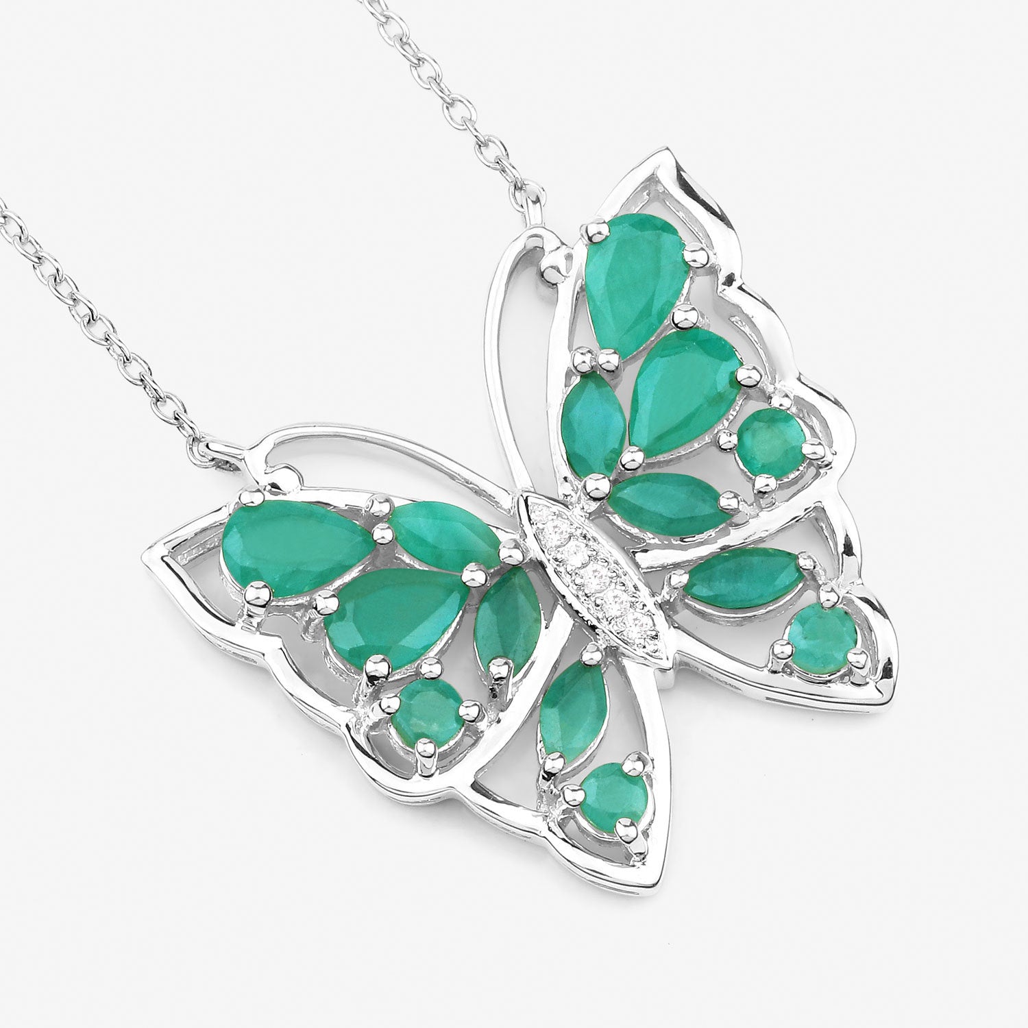 2.60 Carat Genuine Emerald and White Zircon .925 Sterling Silver Necklace on sale at MyriadMart