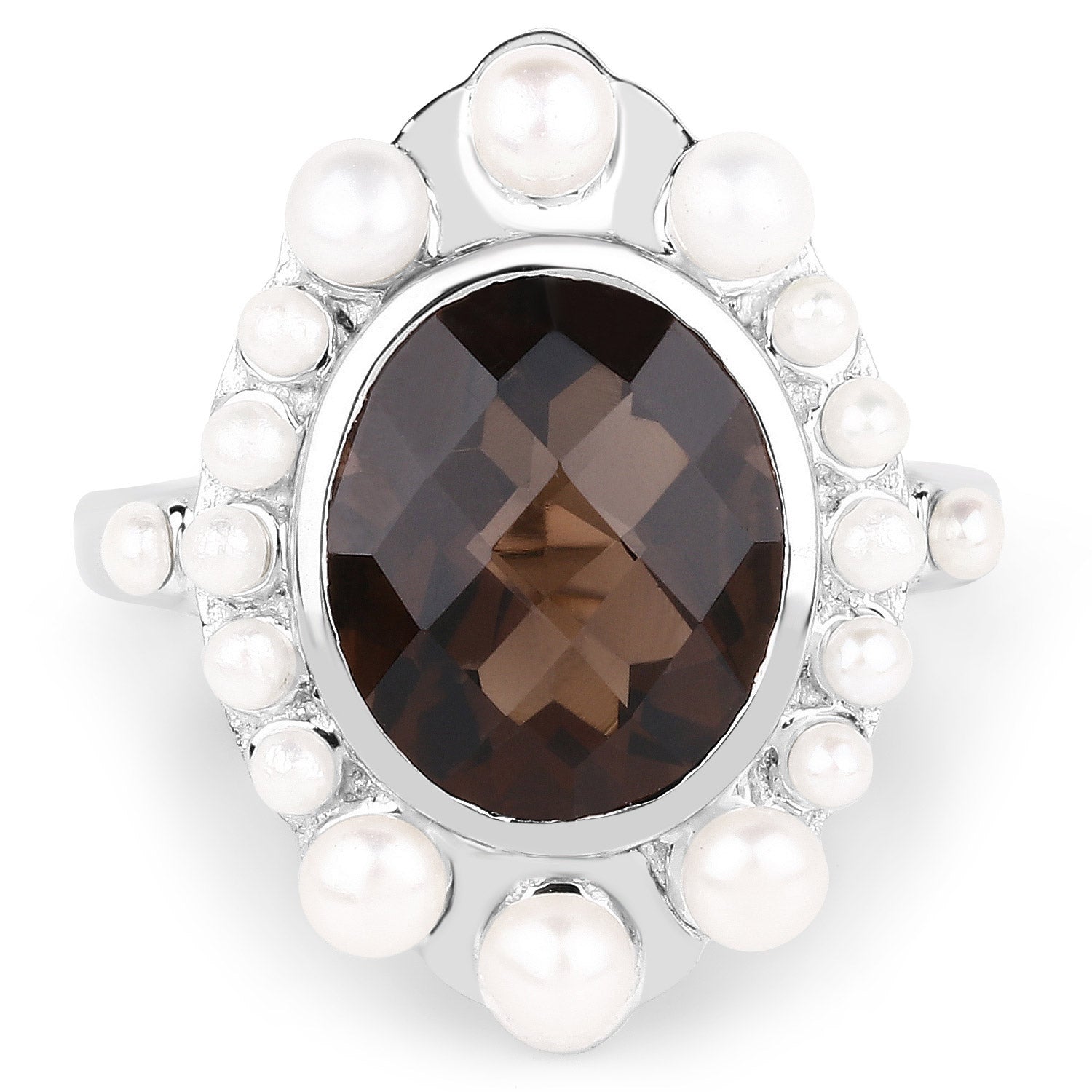 5.75 Carat Genuine Smoky Quartz and Pearl .925 Sterling Silver Ring on sale at MyriadMart