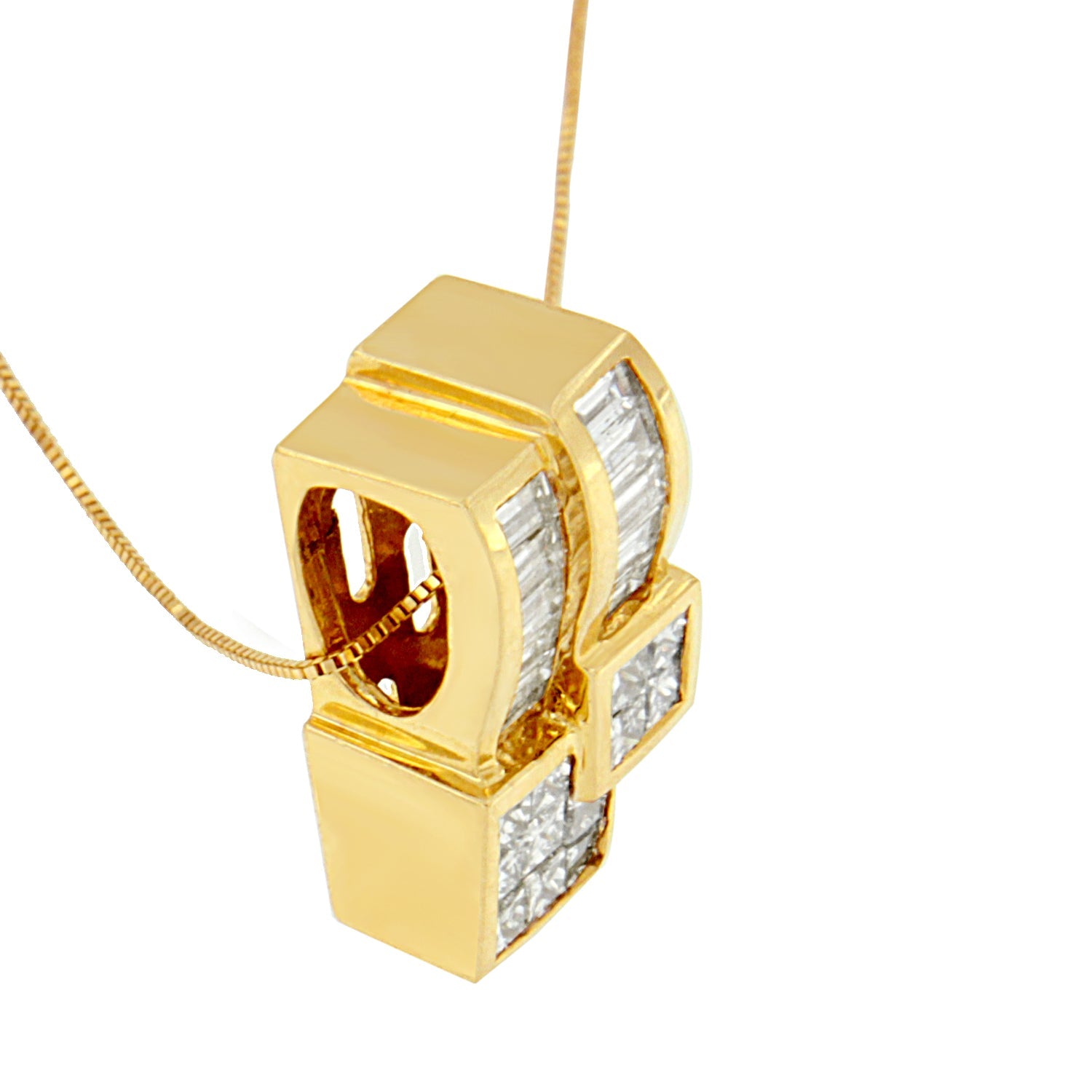 14K Yellow Gold 1 1/2 cttw Princess and Baguette Cut Diamond Geometric Pendant Necklace H-I Color, VS1-VS2 Clarity on sale at MyriadMart
