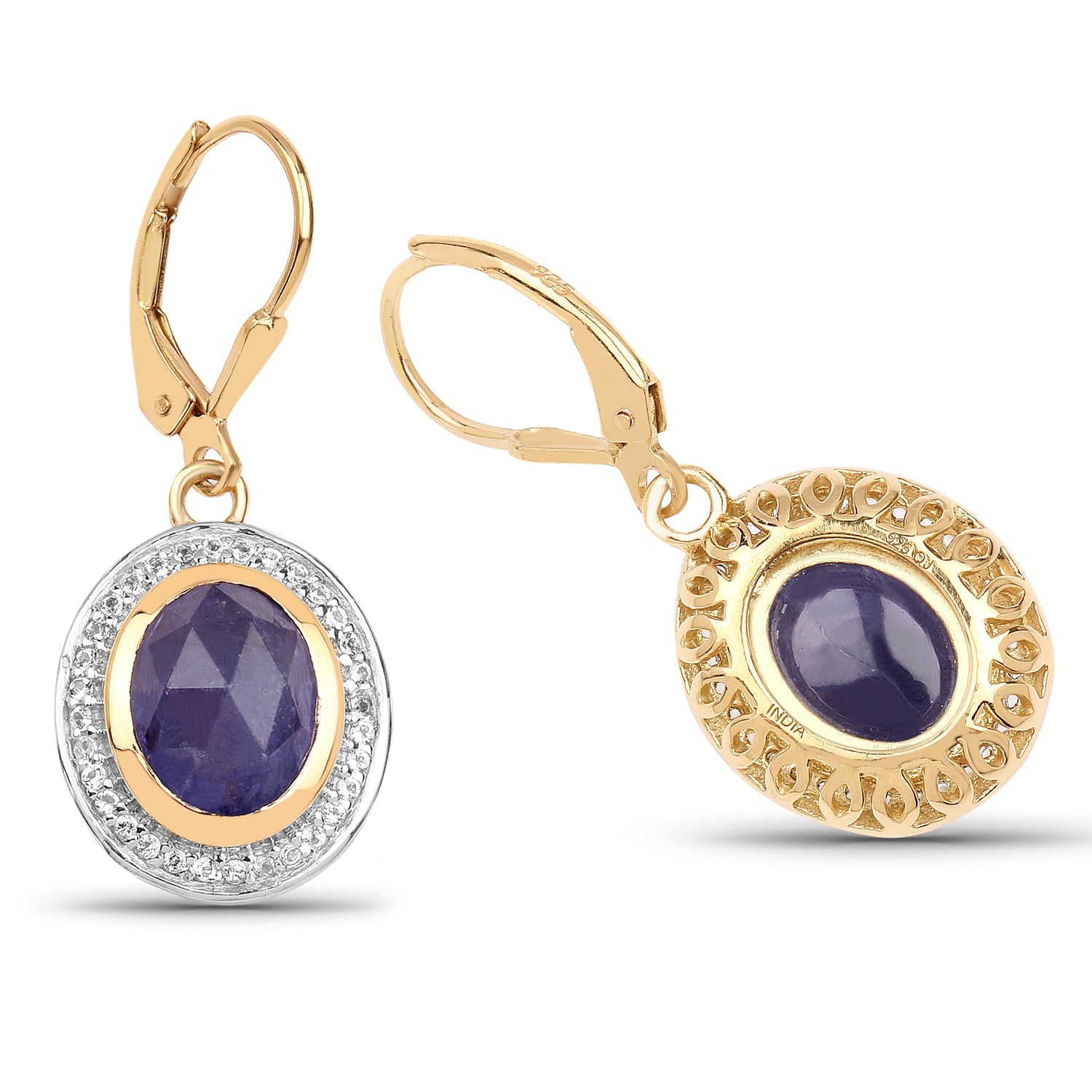 14K Yellow Gold Plated 7.42 Carat Genuine Tanzanite and White Topaz .925 Sterling Silver Earrings on sale at MyriadMart