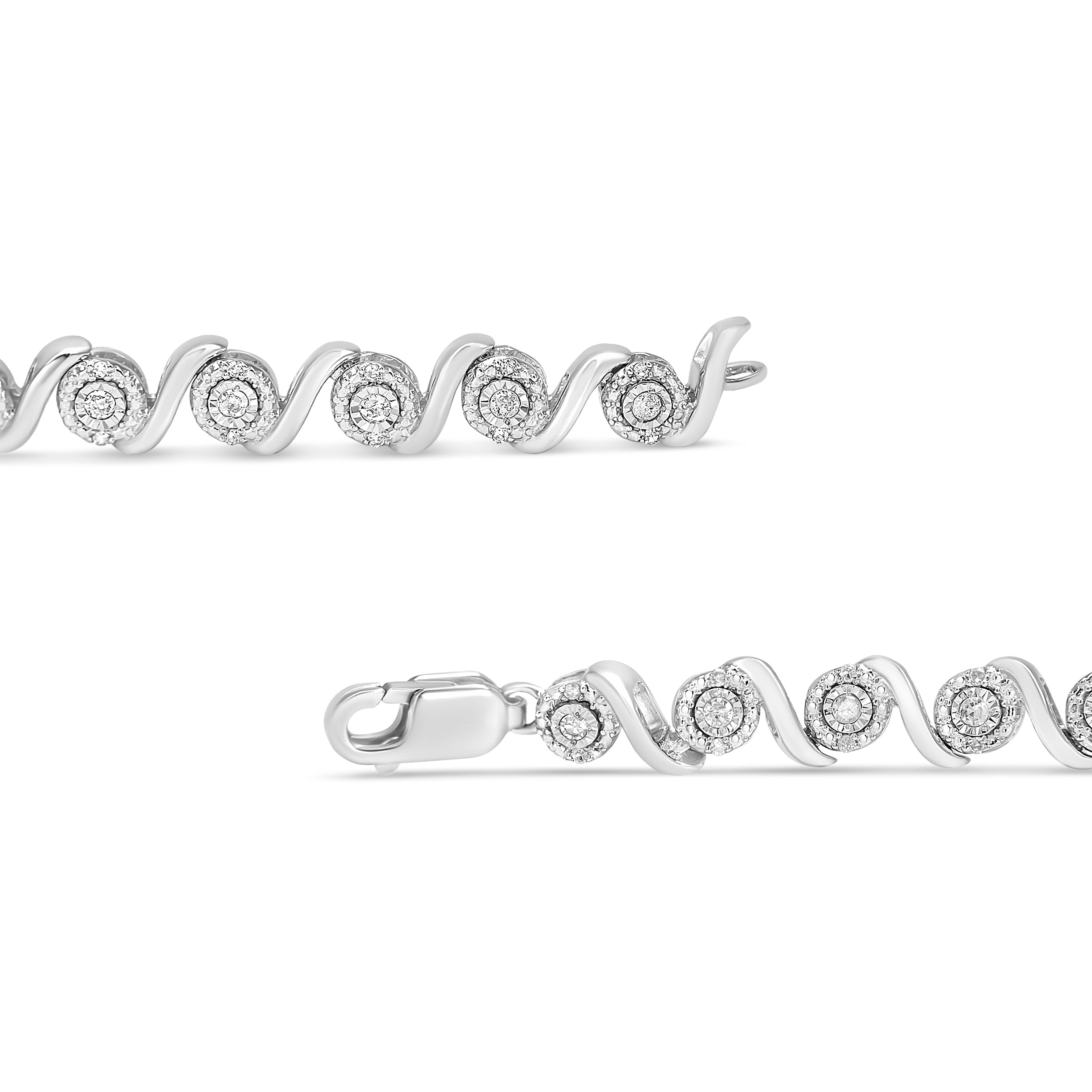 .925 Sterling Silver 1/2 Cttw Round Diamond Halo S-Link Bracelet I-J Color, I2-I3 Clarity - 7.25" on sale at MyriadMart