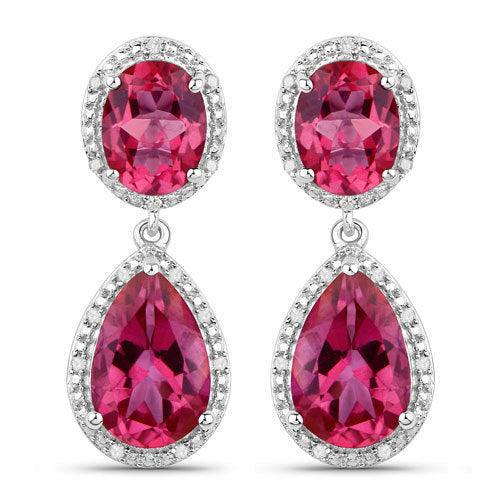 11.35 Carat Genuine Pink Topaz and White Diamond .925 Sterling Silver Earrings on sale at MyriadMart